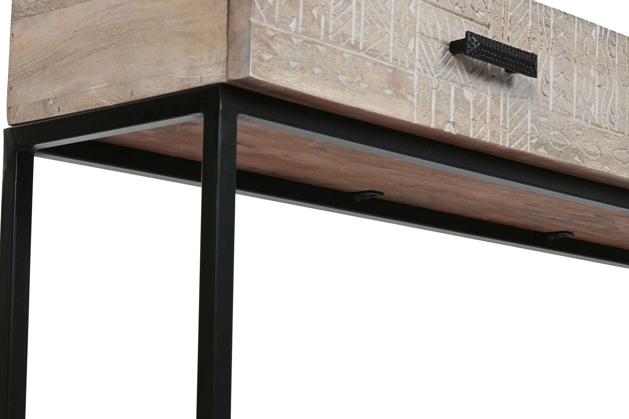 Consola Mango Metal 120X30X76 Tallado Blanco