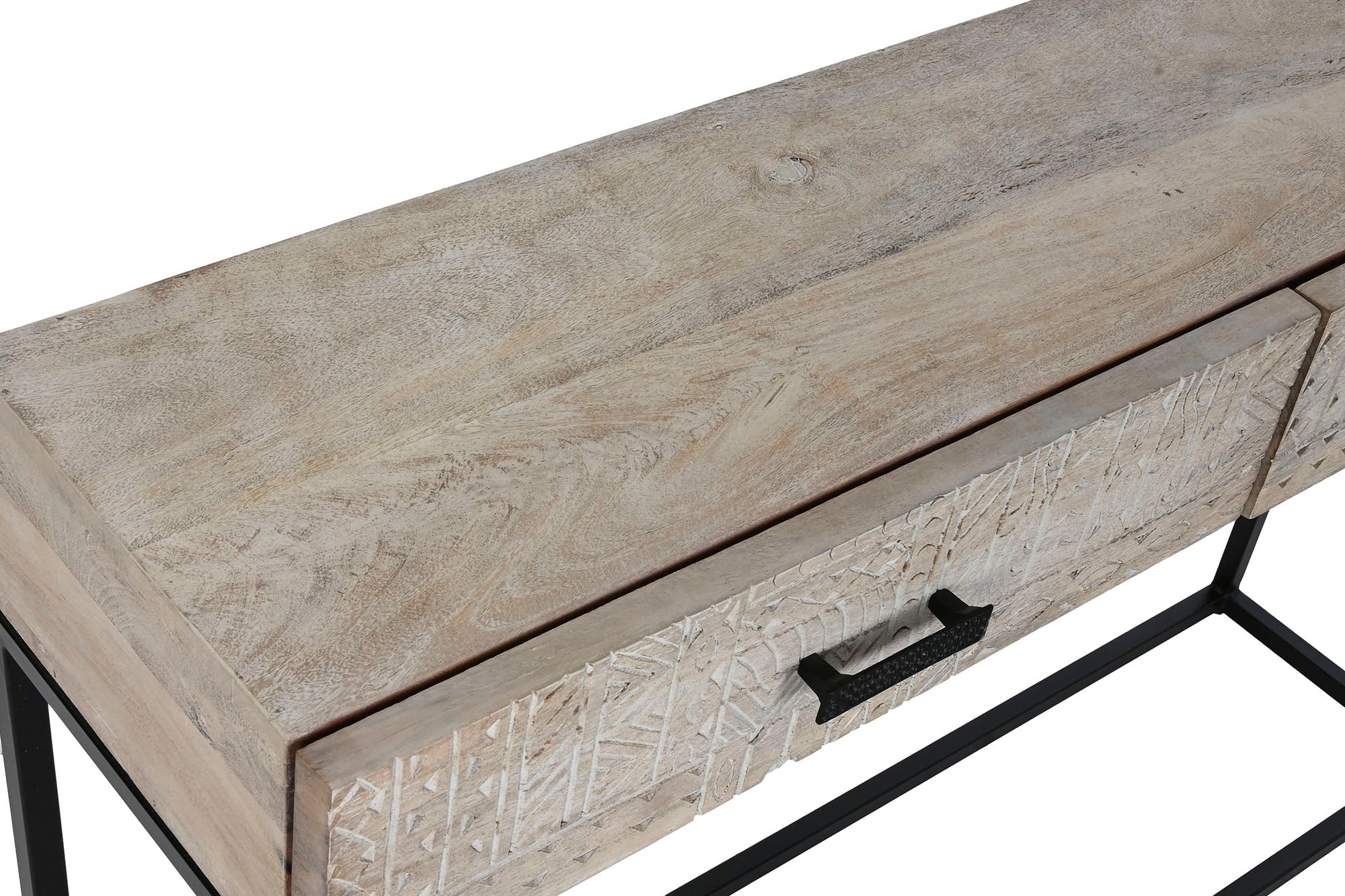 Consola Mango Metal 120X30X76 Tallado Blanco