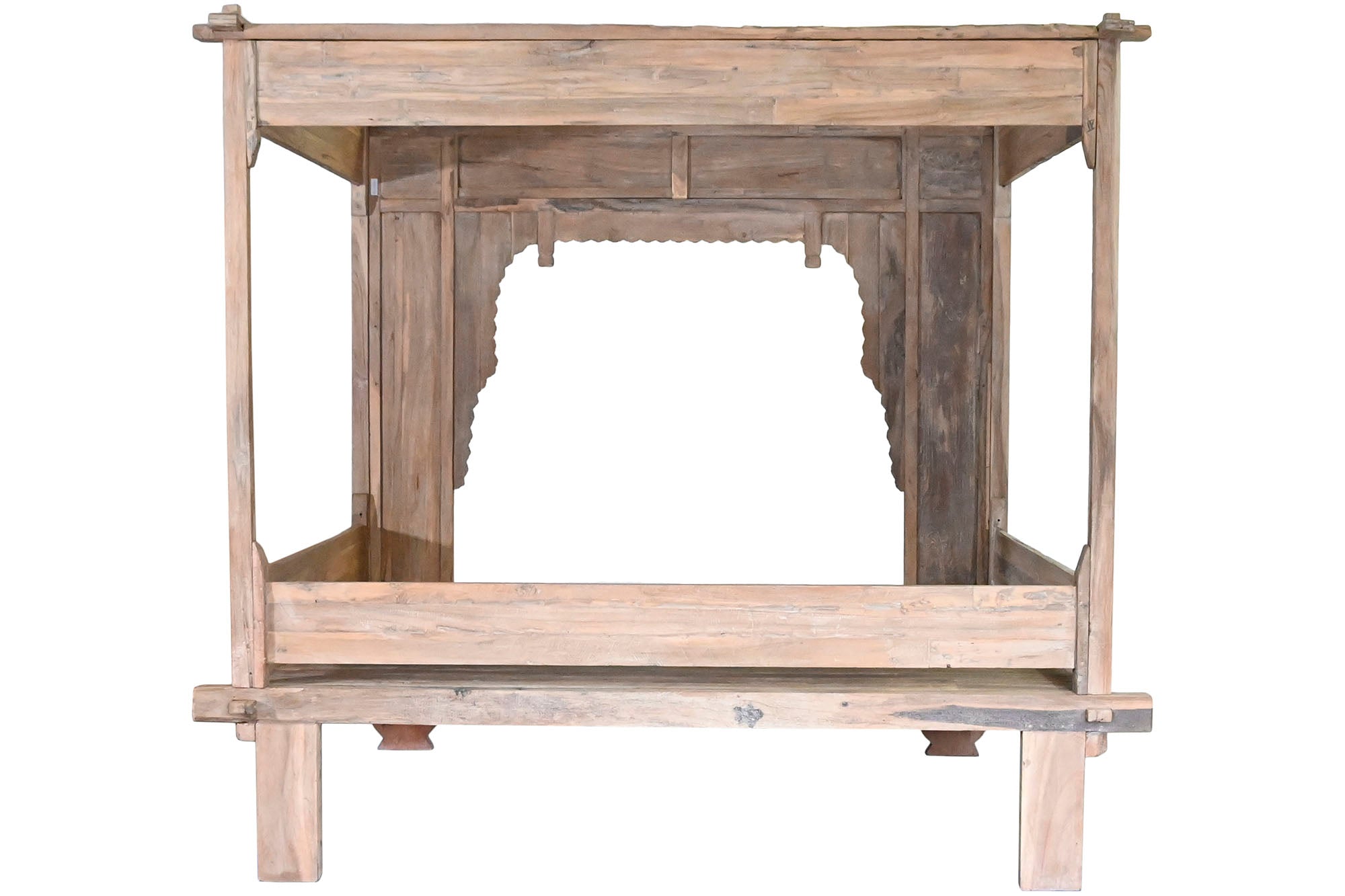 Cama Con Dosel Teca 225X160X206 Tallada Decape