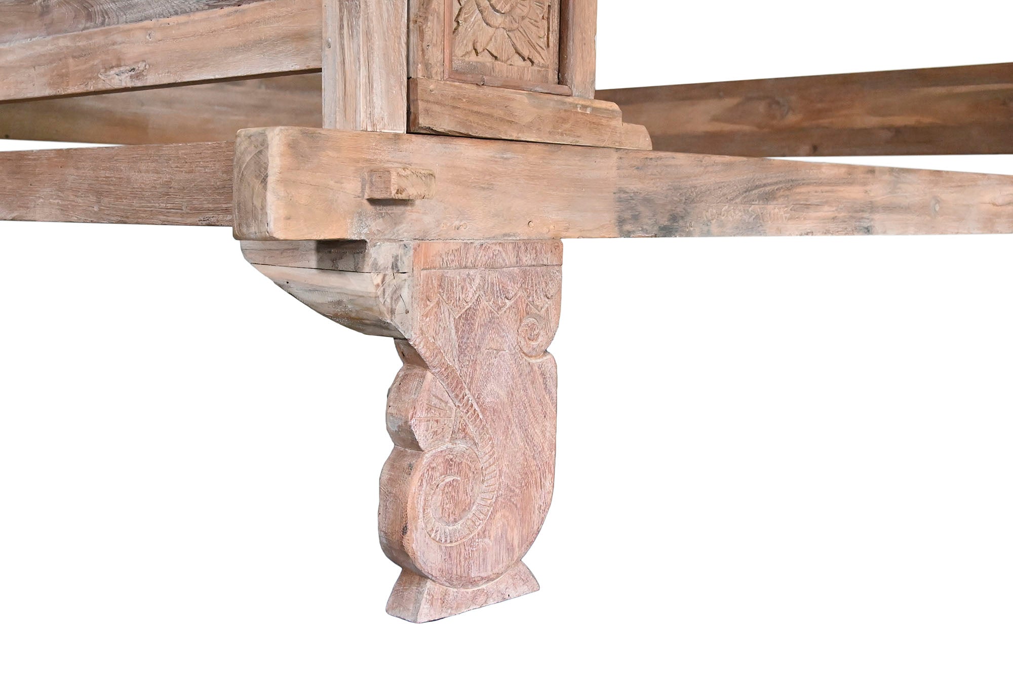 Cama Con Dosel Teca 225X160X206 Tallada Decape