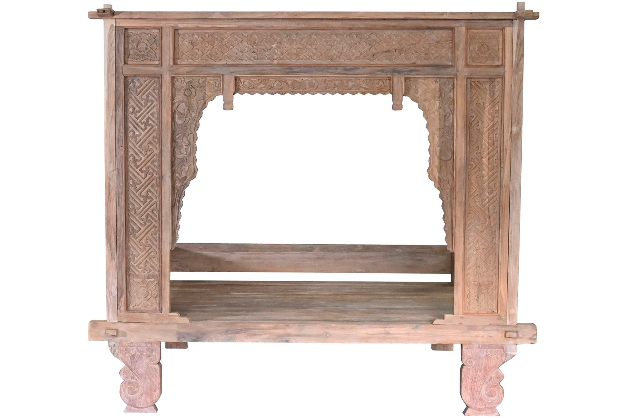 Cama Con Dosel Teca 225X160X206 Tallada Decape