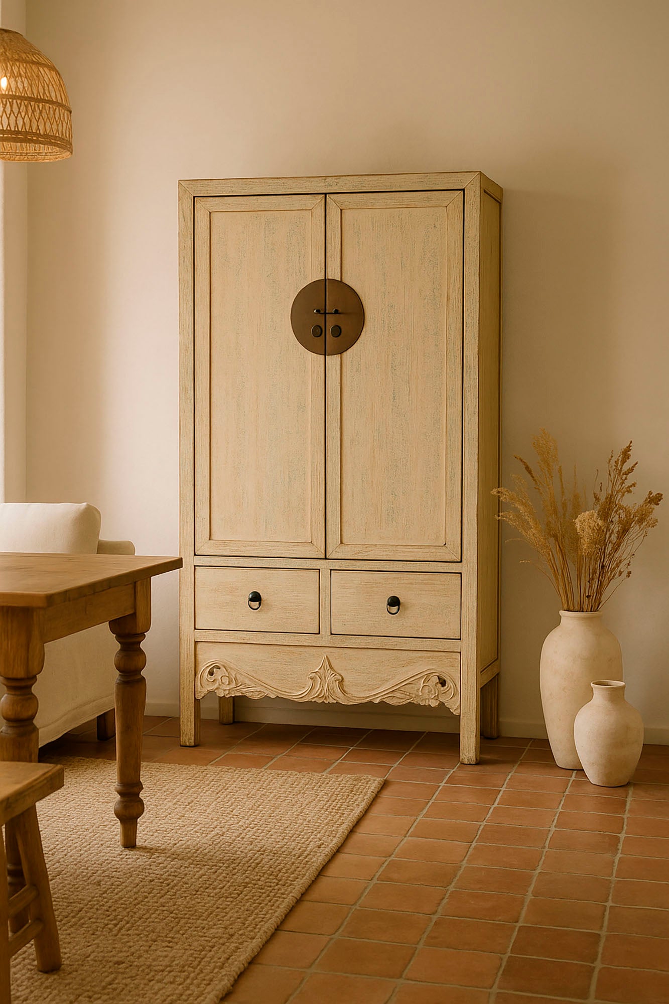 Armario Abeto Metal 88X52X180 Tallado Natural