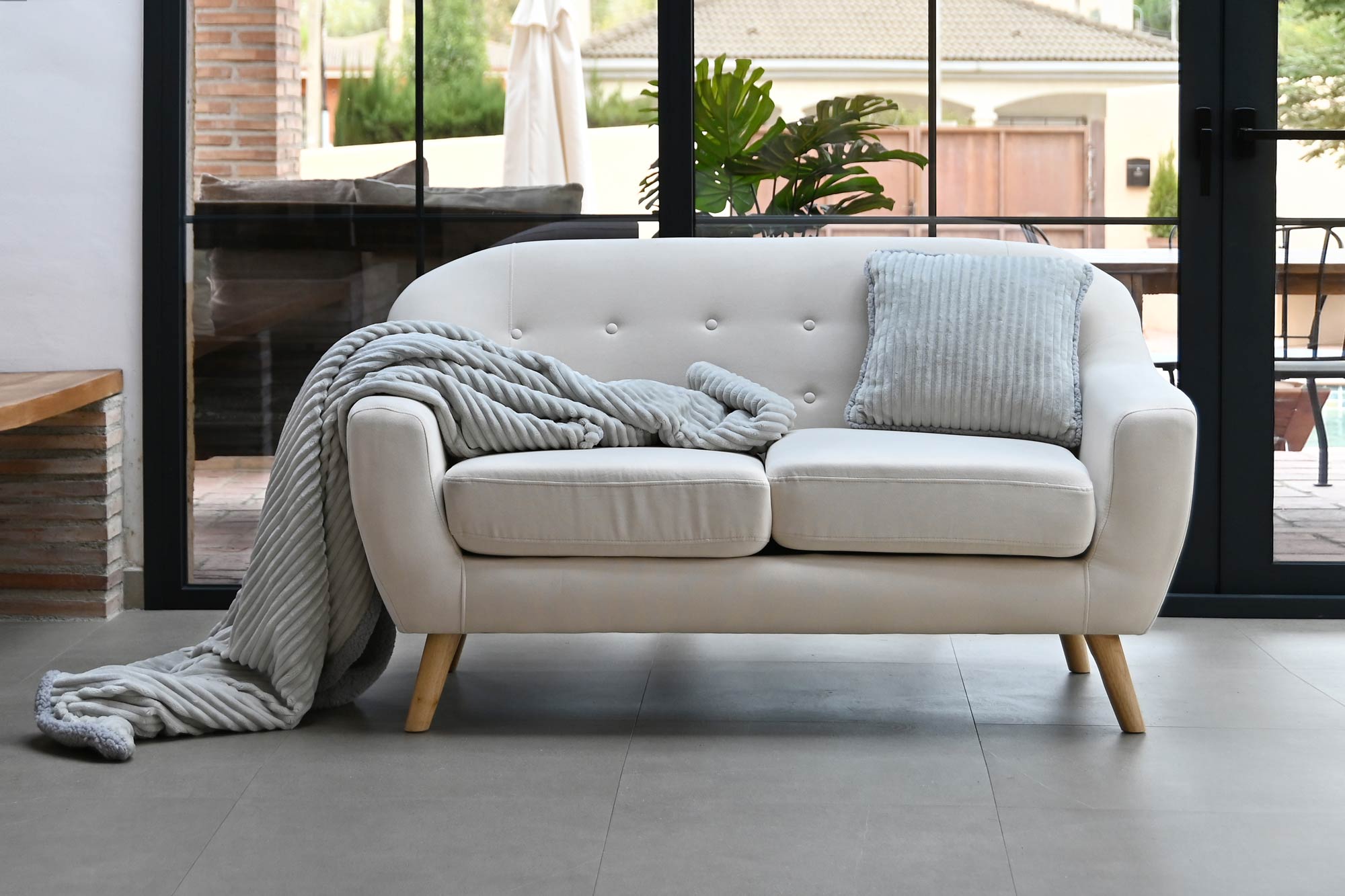 Sofa Poliester Rubberwood 146X84X82 2 Plazas Gris