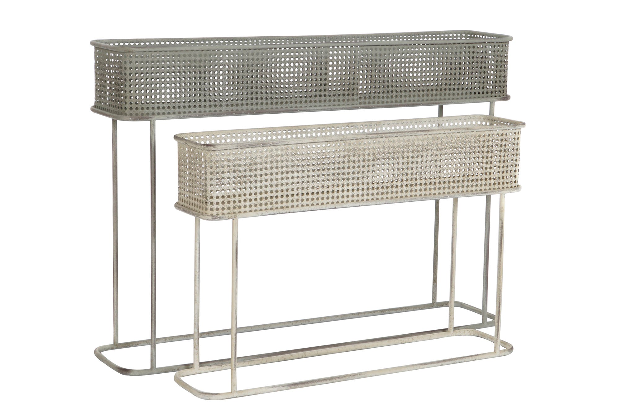 Conjunto de 2 vasos de metal 100x22x70 cinza envelhecido