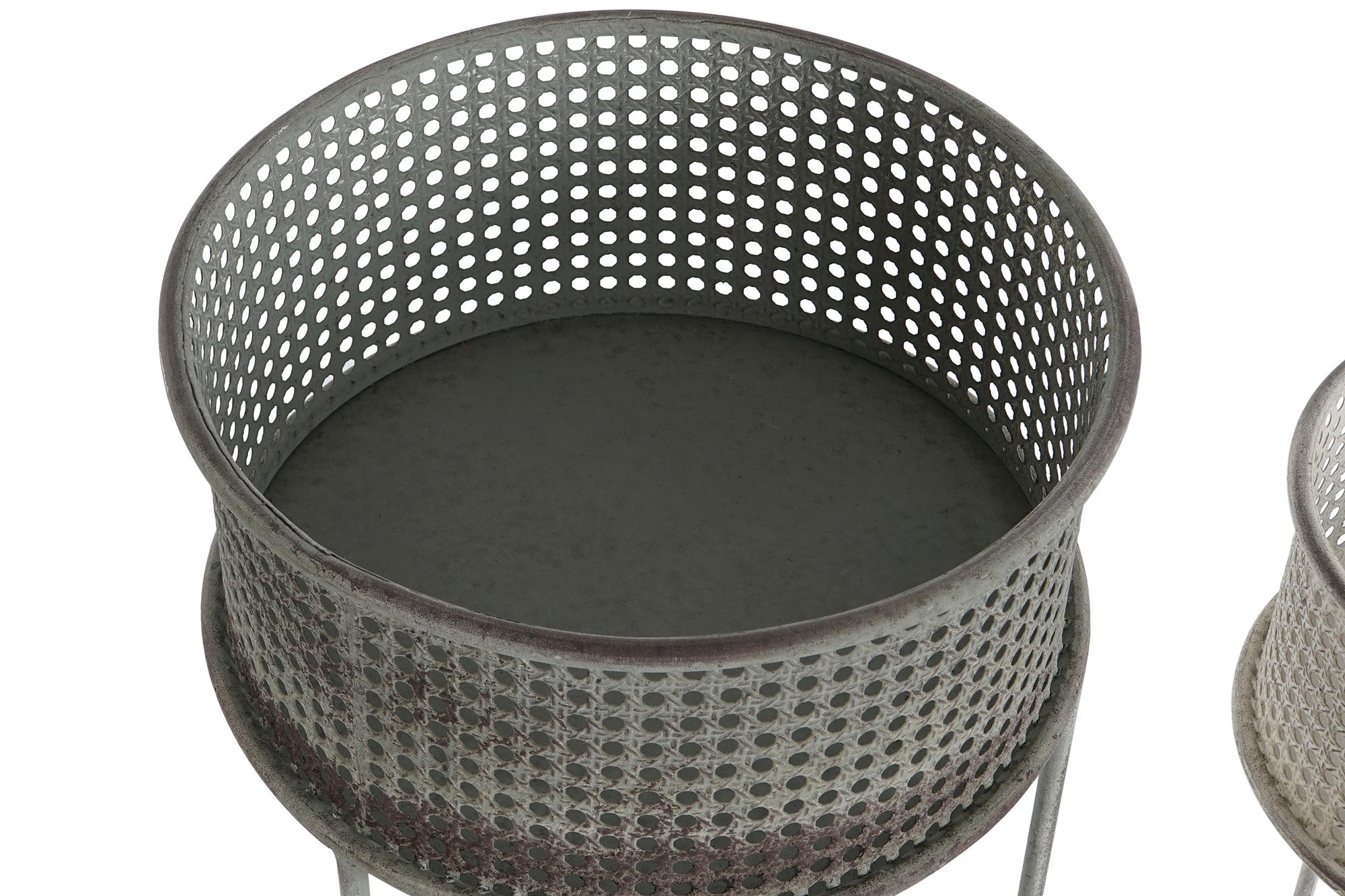 Conjunto de 2 vasos de metal 33x33x70 branco envelhecido