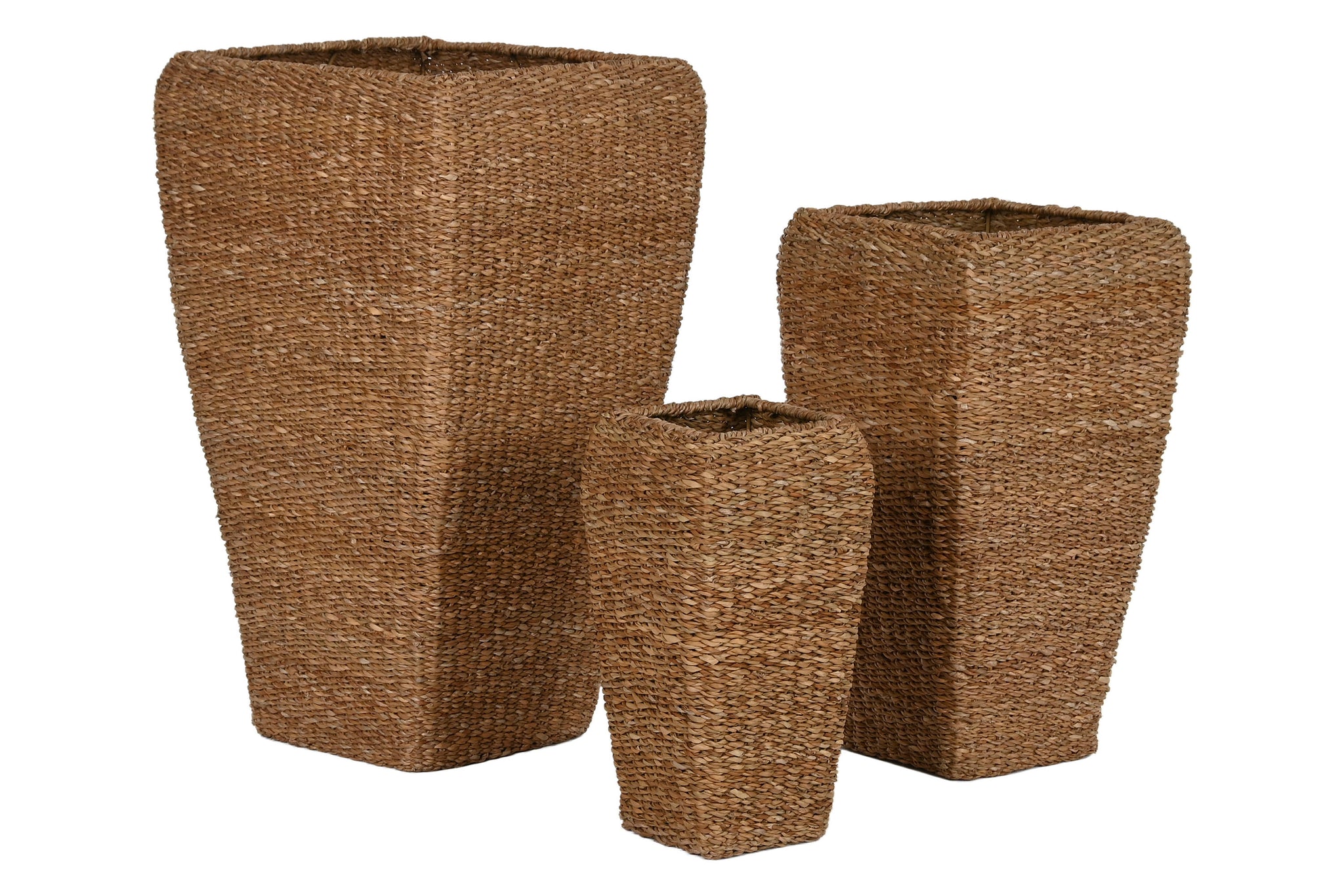 Conjunto de 3 vasos de metal com ervas marinhas 40x40x70 natural