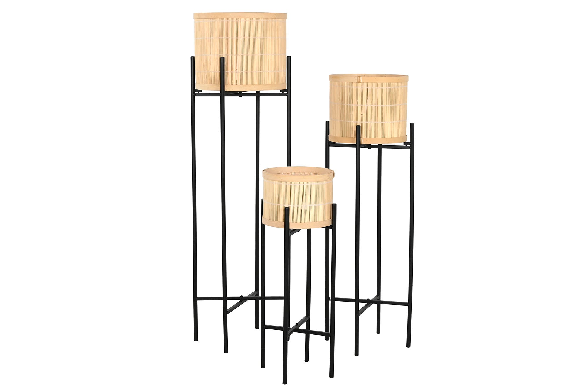 Conjunto de 3 vasos de bambu de metal 31x31x103 preto