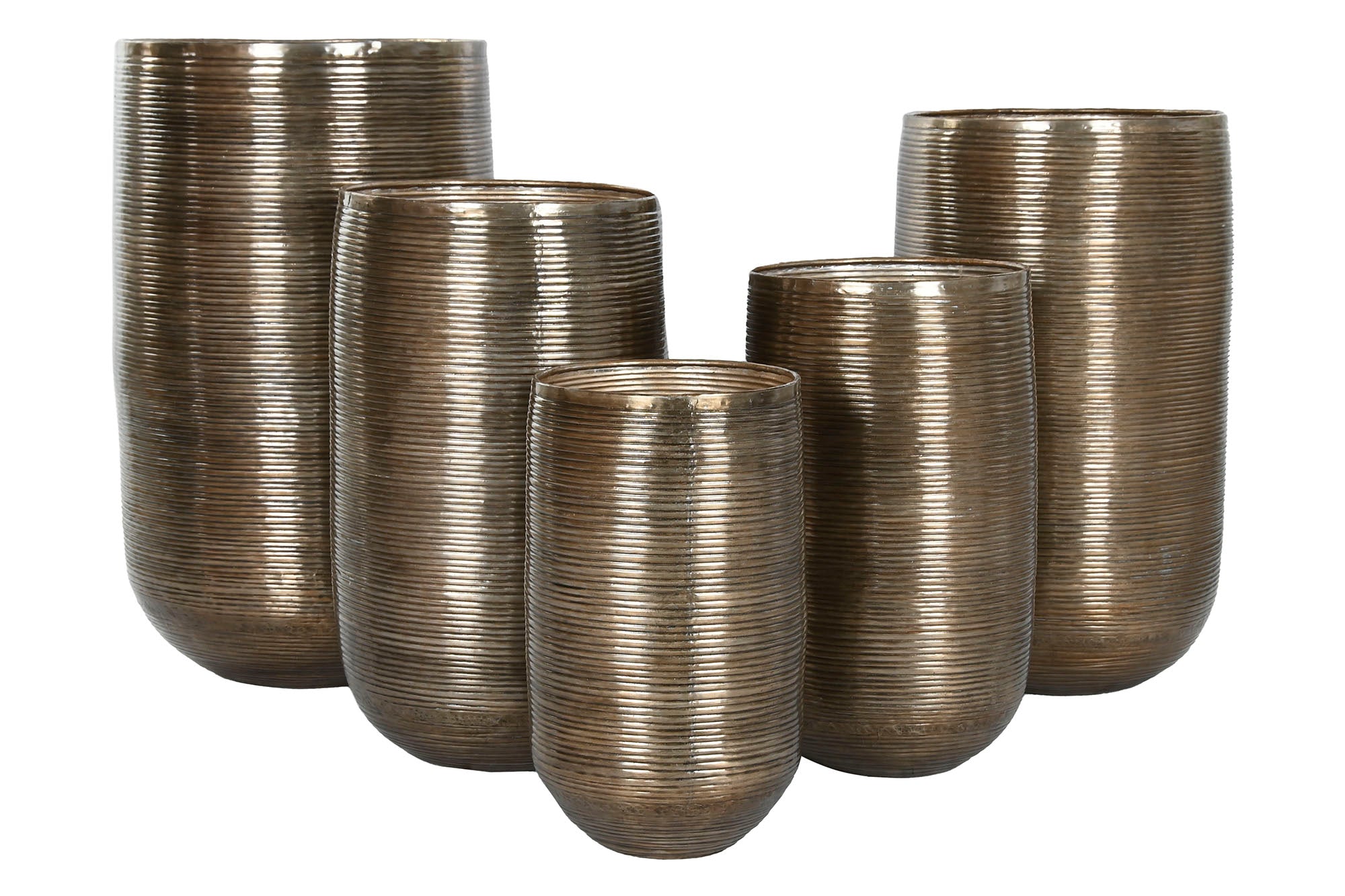Conjunto de 5 vasos de alumínio 51x51x90 cobre envelhecido