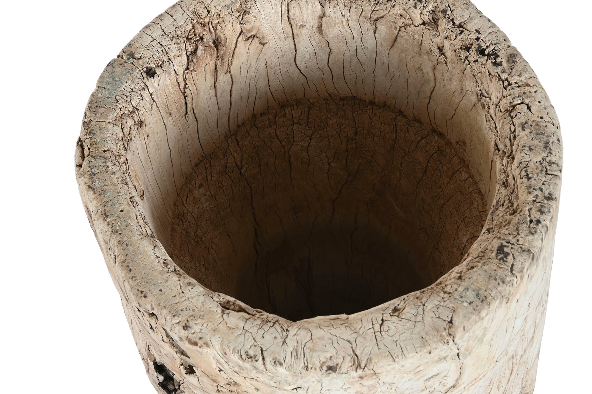 Vaso de teca 31x31x46 argamassa natural antiga