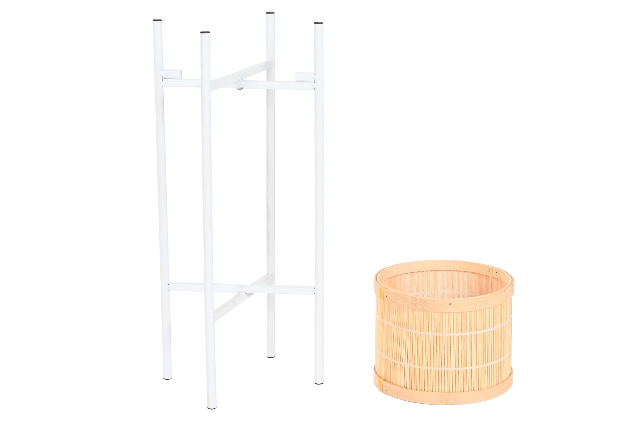 Macetero Set 3 Bambu Metal 31X31X103 Blanco