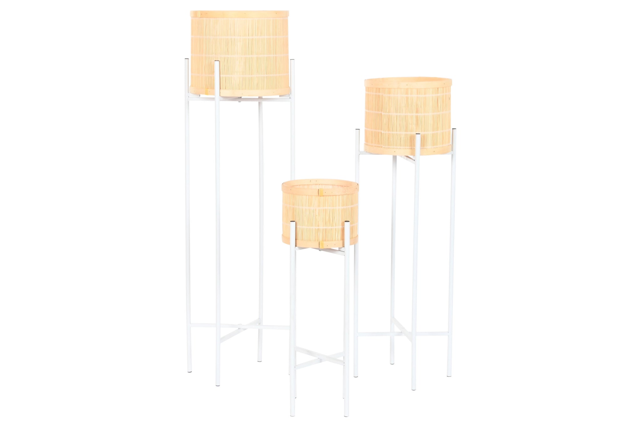 Macetero Set 3 Bambu Metal 31X31X103 Blanco