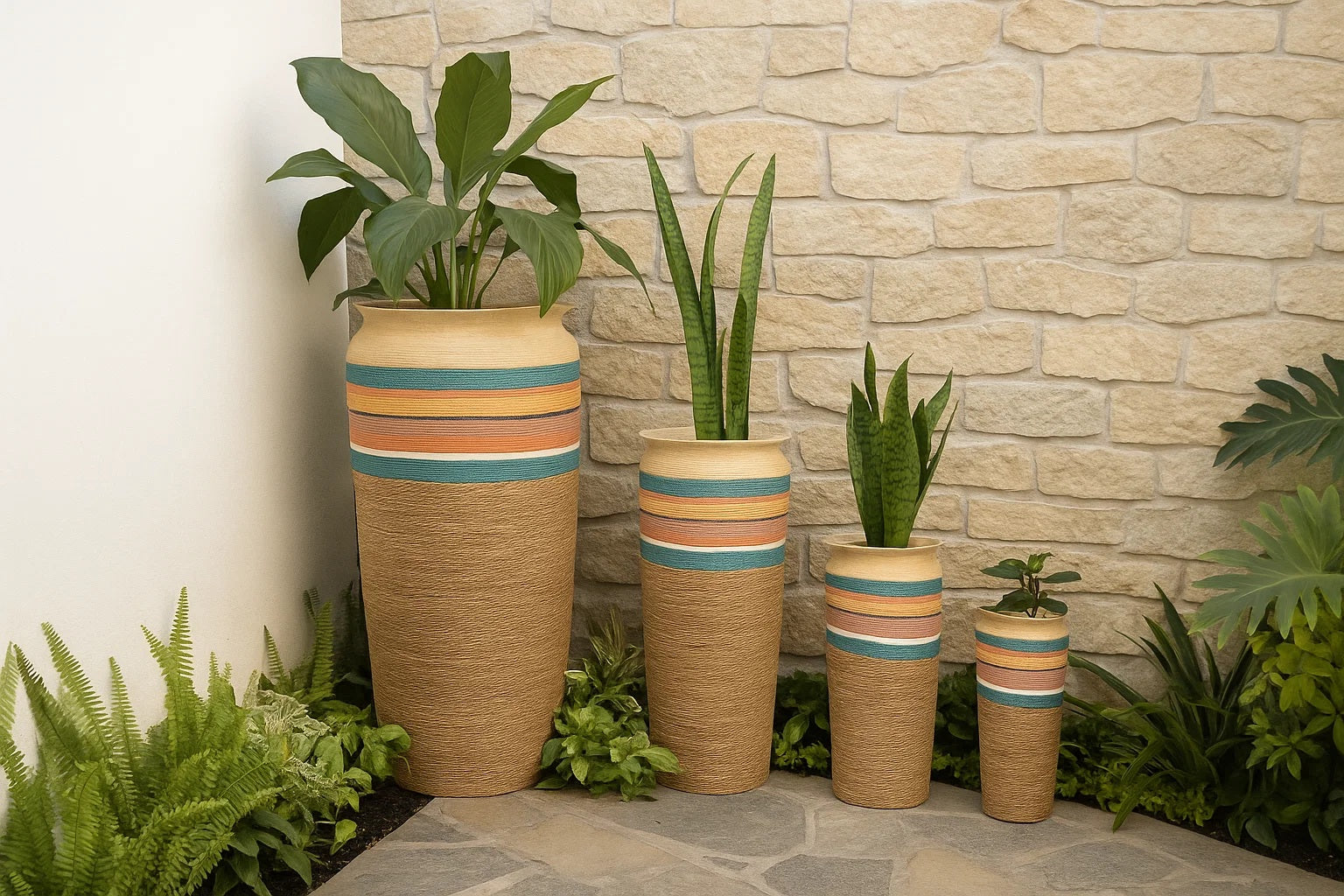 Macetero Set 4 Fibra 55X55X100 Natural Multicolor