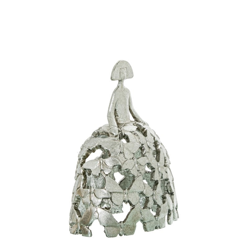 Figura Menina Resina Plateada Calada Mariposas