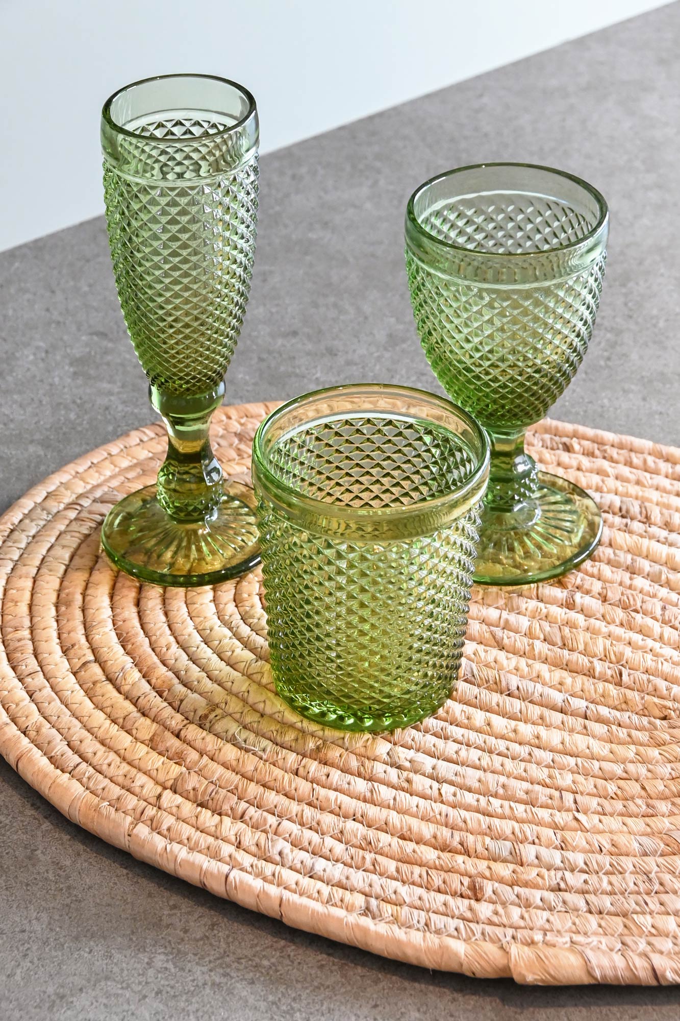 Vaso Set 6 Cristal 8X8X10 240Ml, Relieve Verde