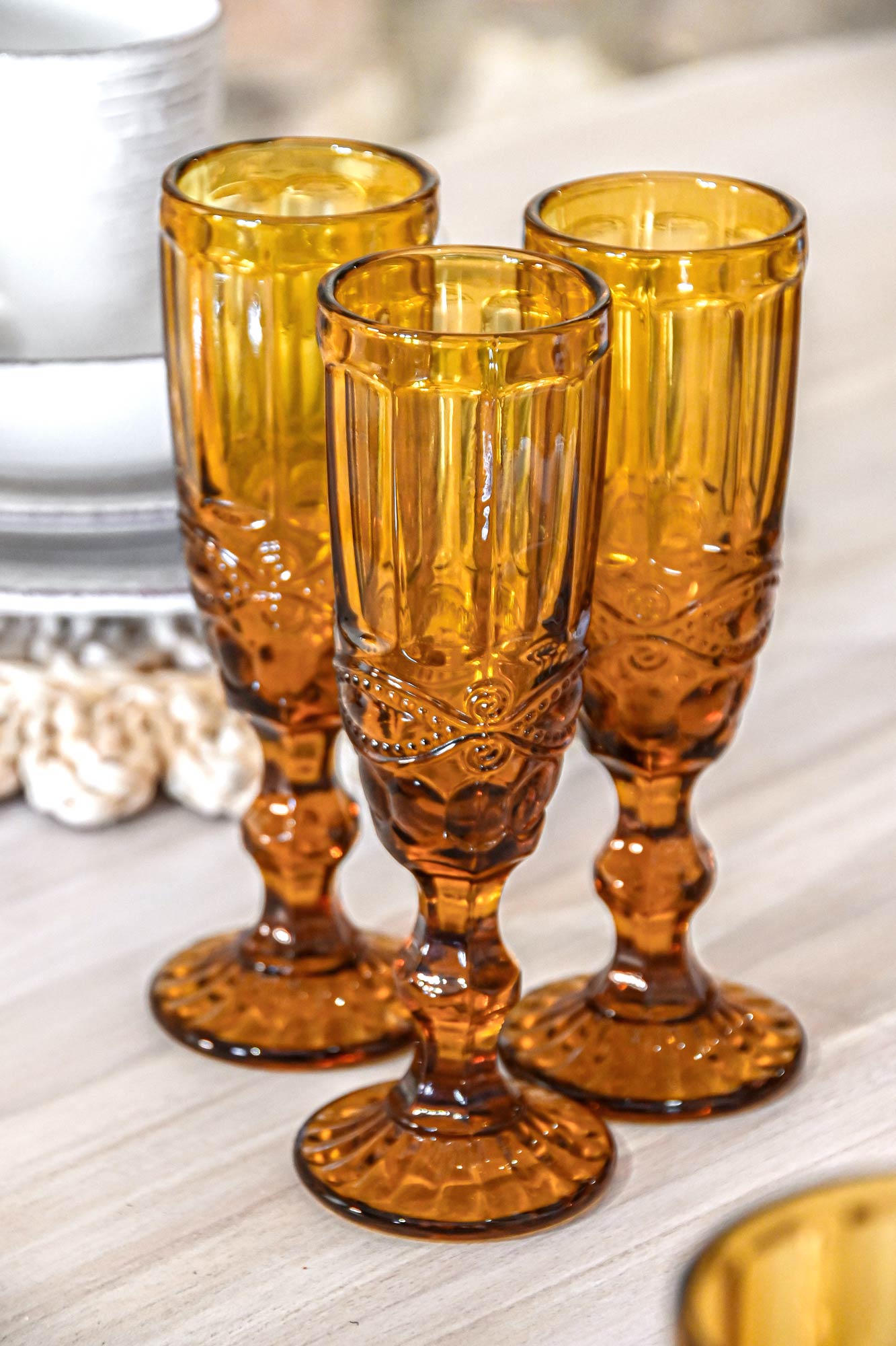 Cup Set 6 Crystal 7X7X20 150Ml Amber Relief