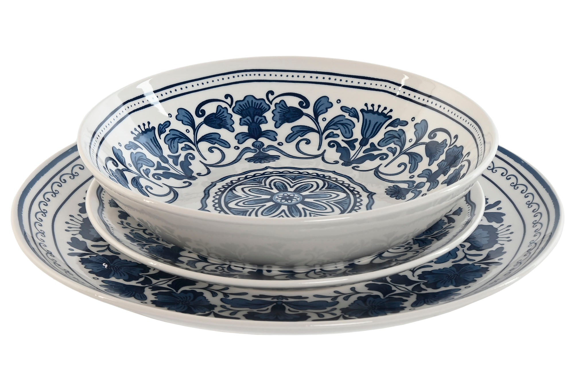 Vajilla Set 18 Porcelana 27X27X2 Etnica Azul