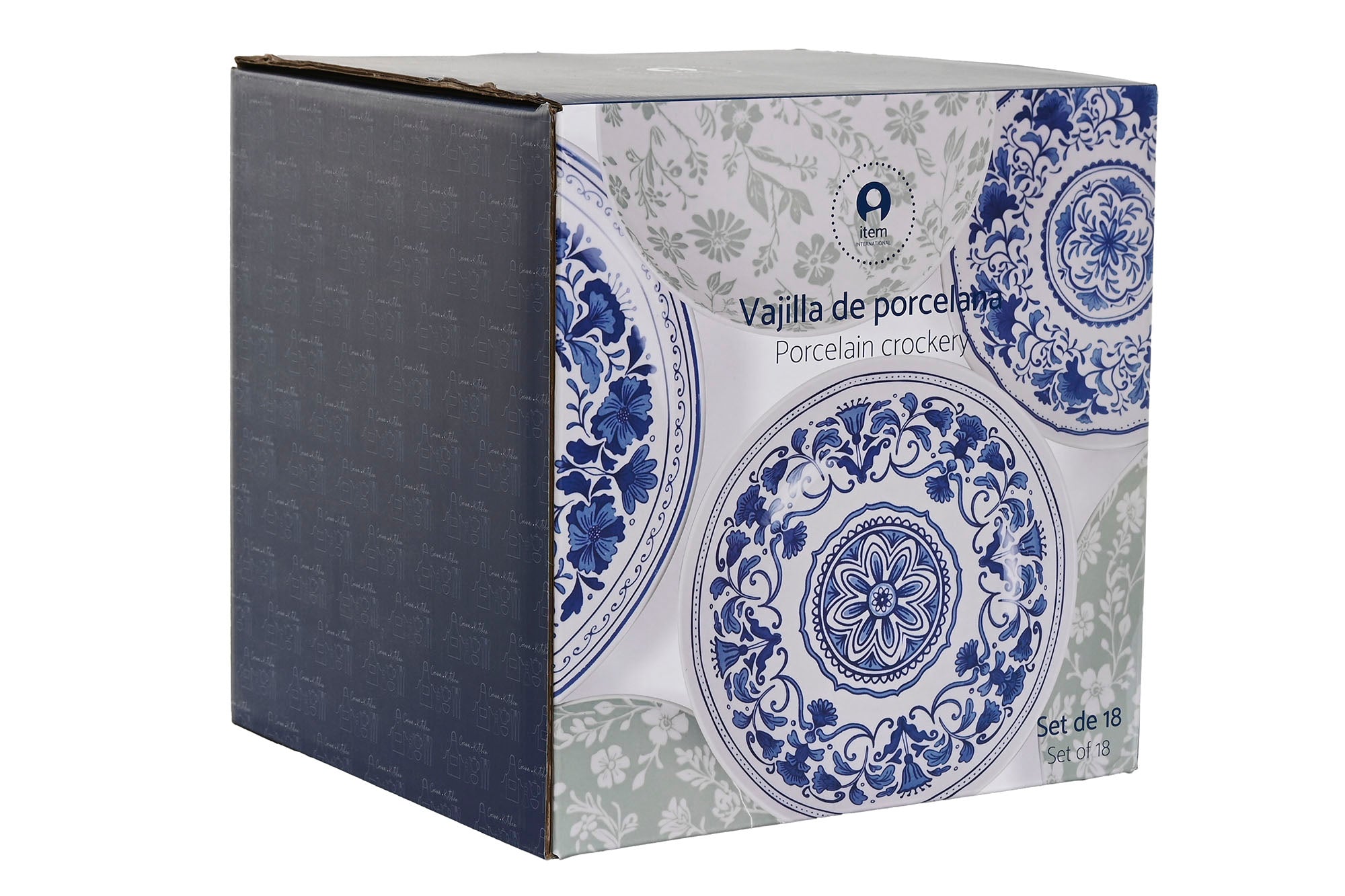 Dinnerware Set 18 Porcelain 27X27X2 Ethnic Blue