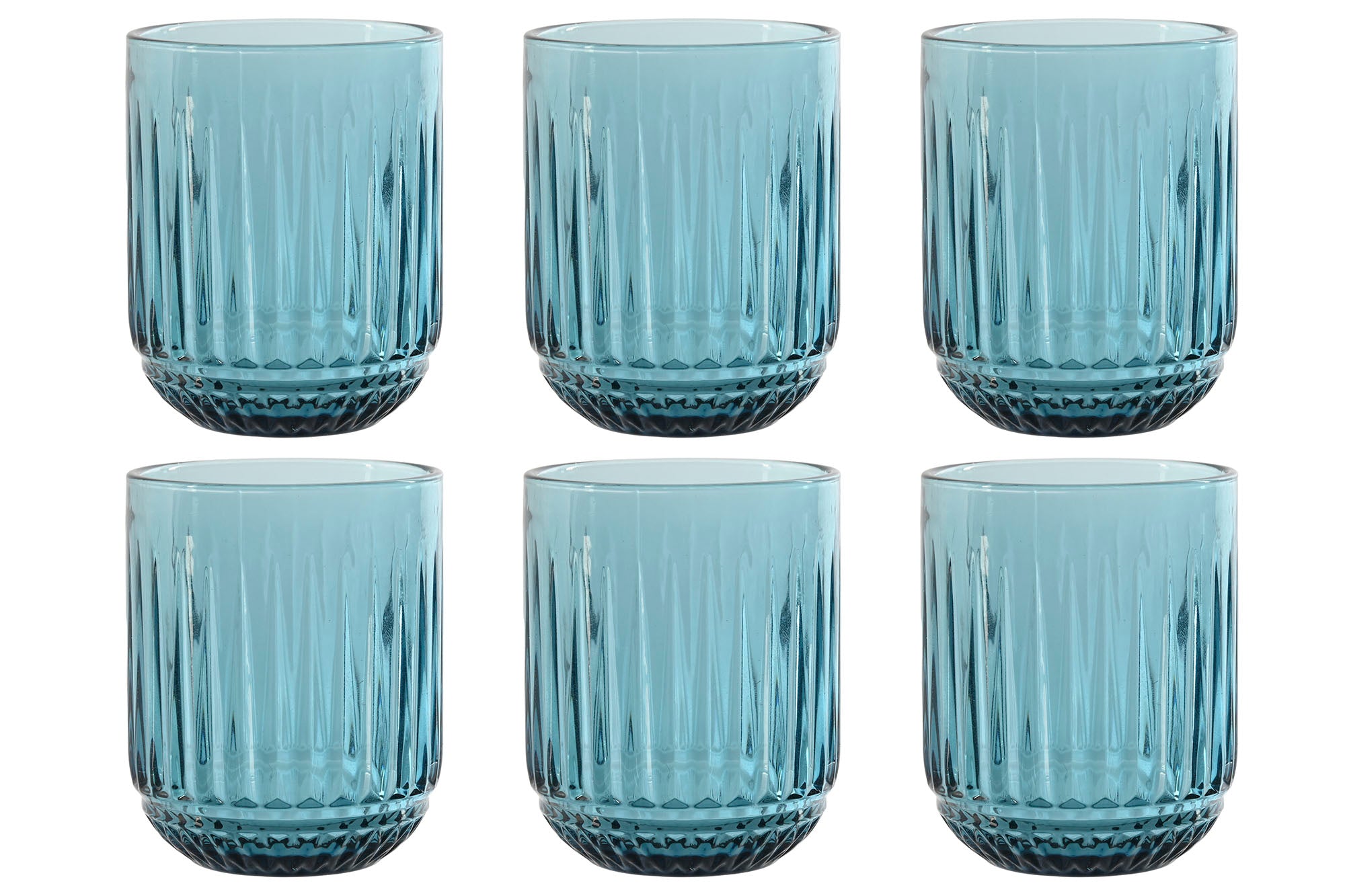 Vaso Set 6 Cristal 7,5X7,5X9,5 275Ml Rayado Azul