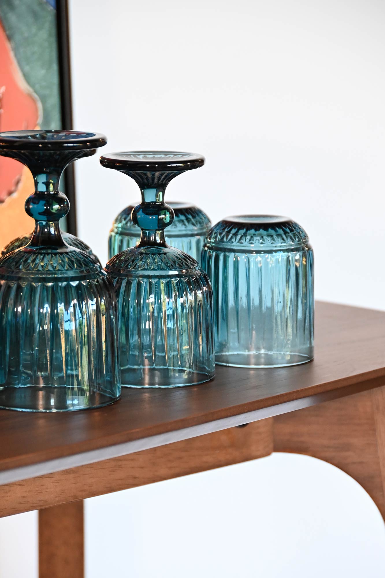 Glass Set of 6 8x8x14.5 260ml Blue Striped Glass
