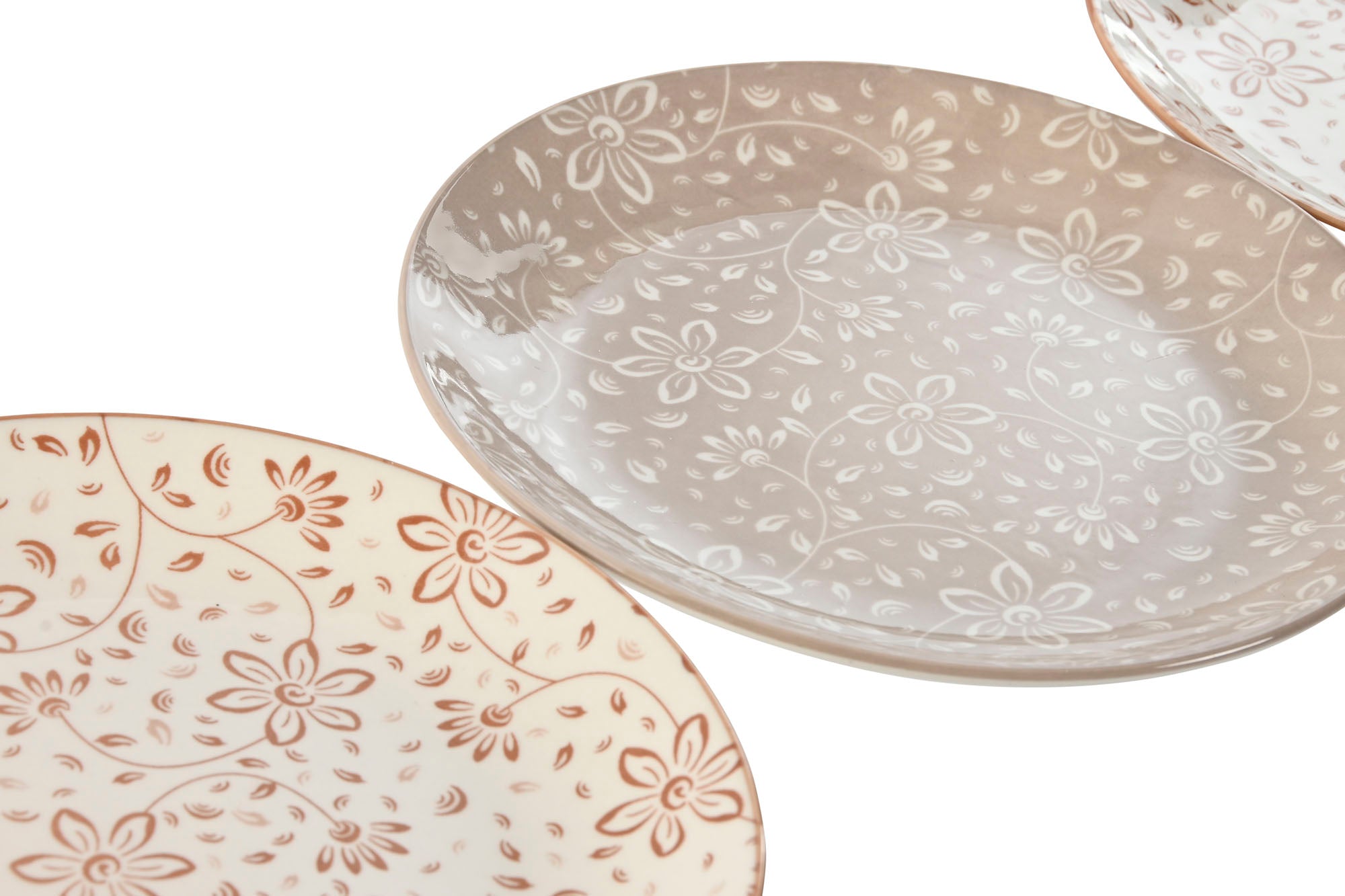 Plato Set 4 Porcelana 19X19X2 Flores Beige