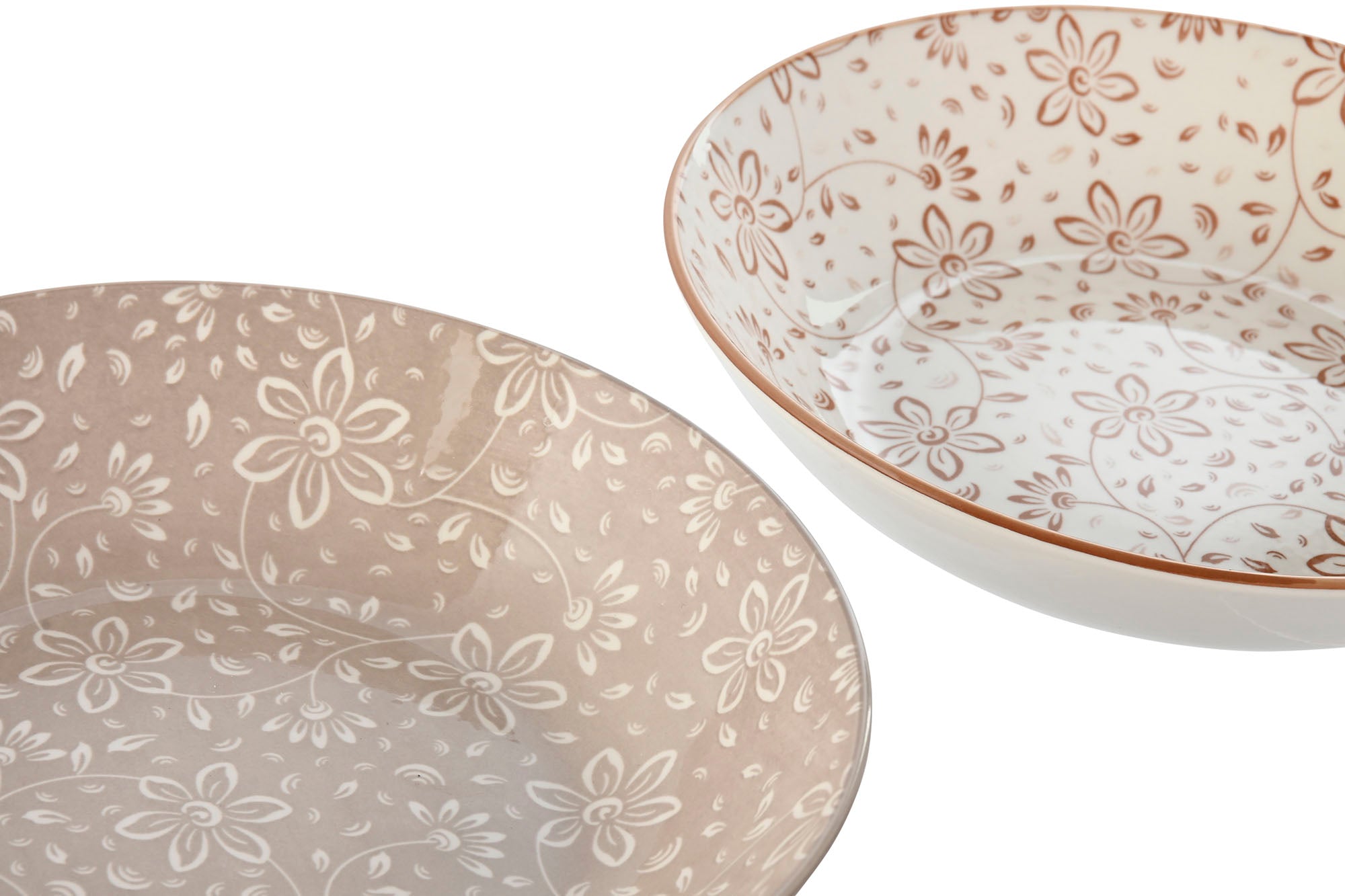 Porcelain Plate Set 4 20X20X4 Beige Flowers