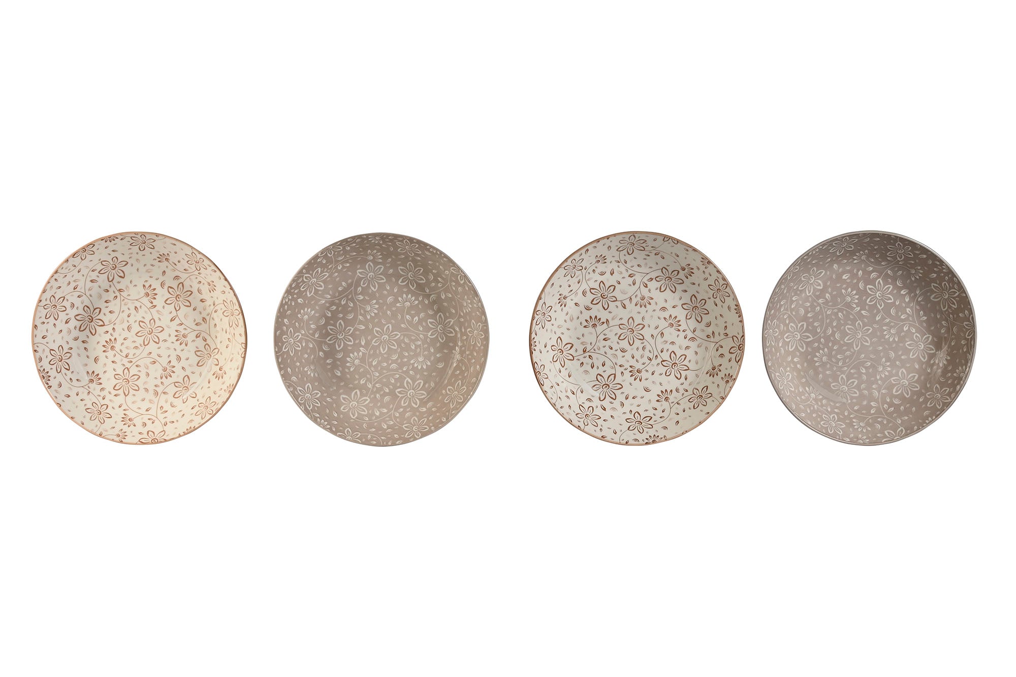 Porcelain Plate Set 4 20X20X4 Beige Flowers