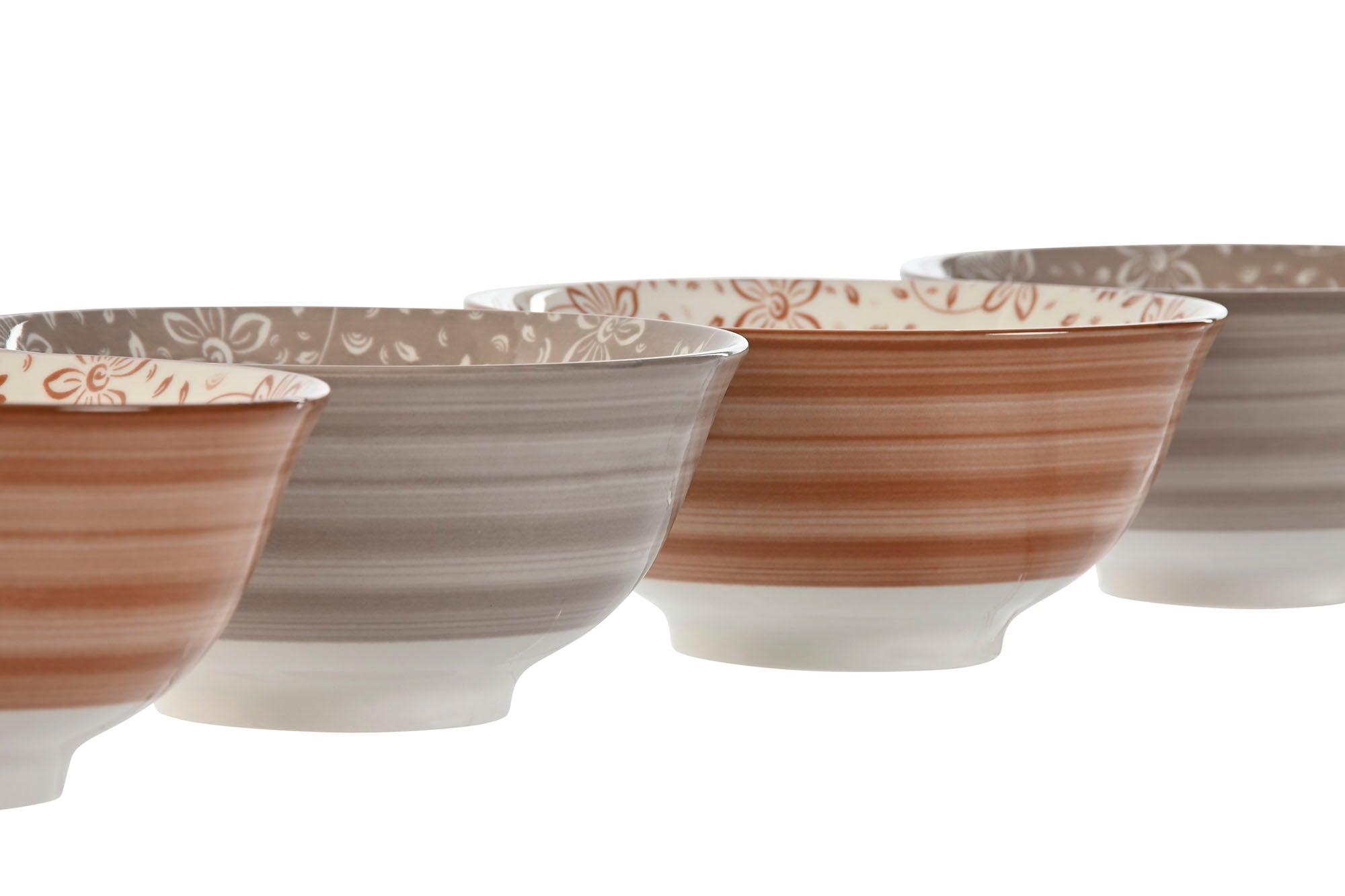 Bol Set 4 Porcelana 15X15X7 Flores Beige