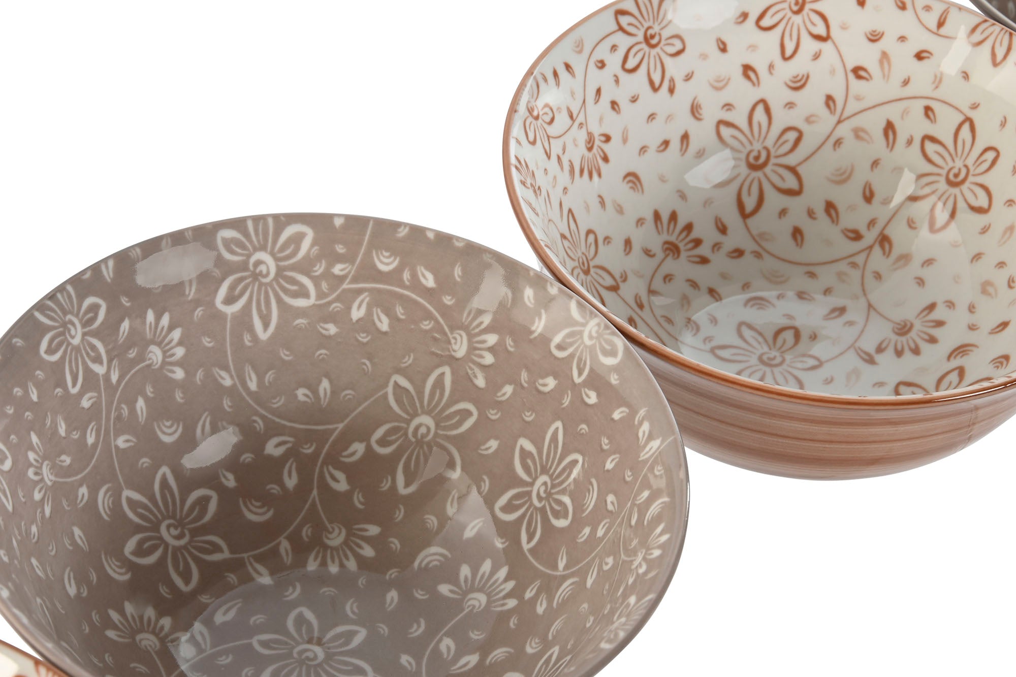 Bol Set 4 Porcelana 15X15X7 Flores Beige