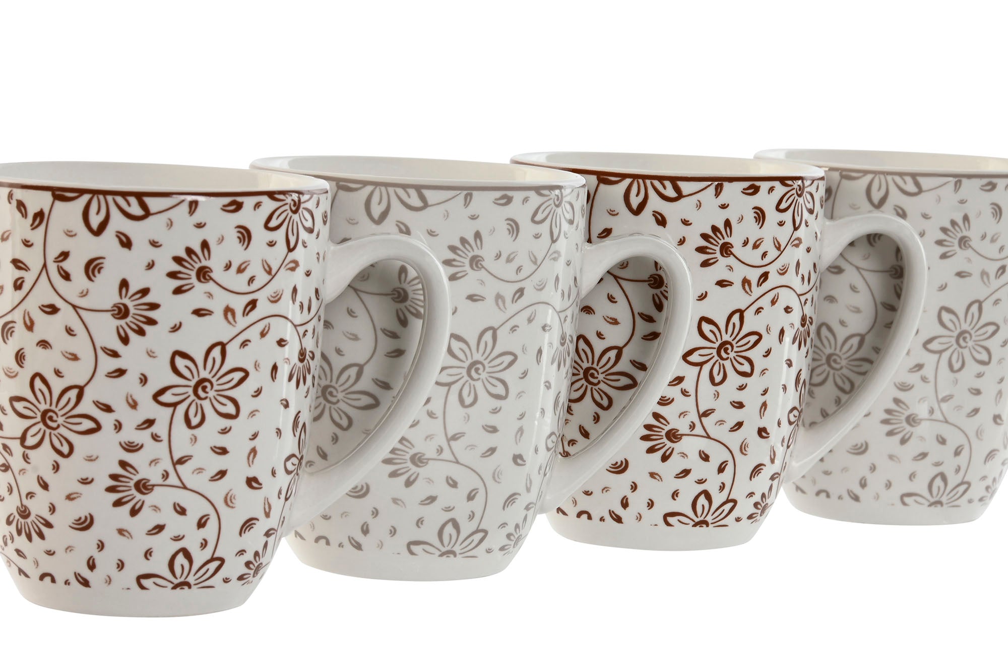 Mug Set 4 Porcelana 12X9X10,5 340Ml Flores Beige