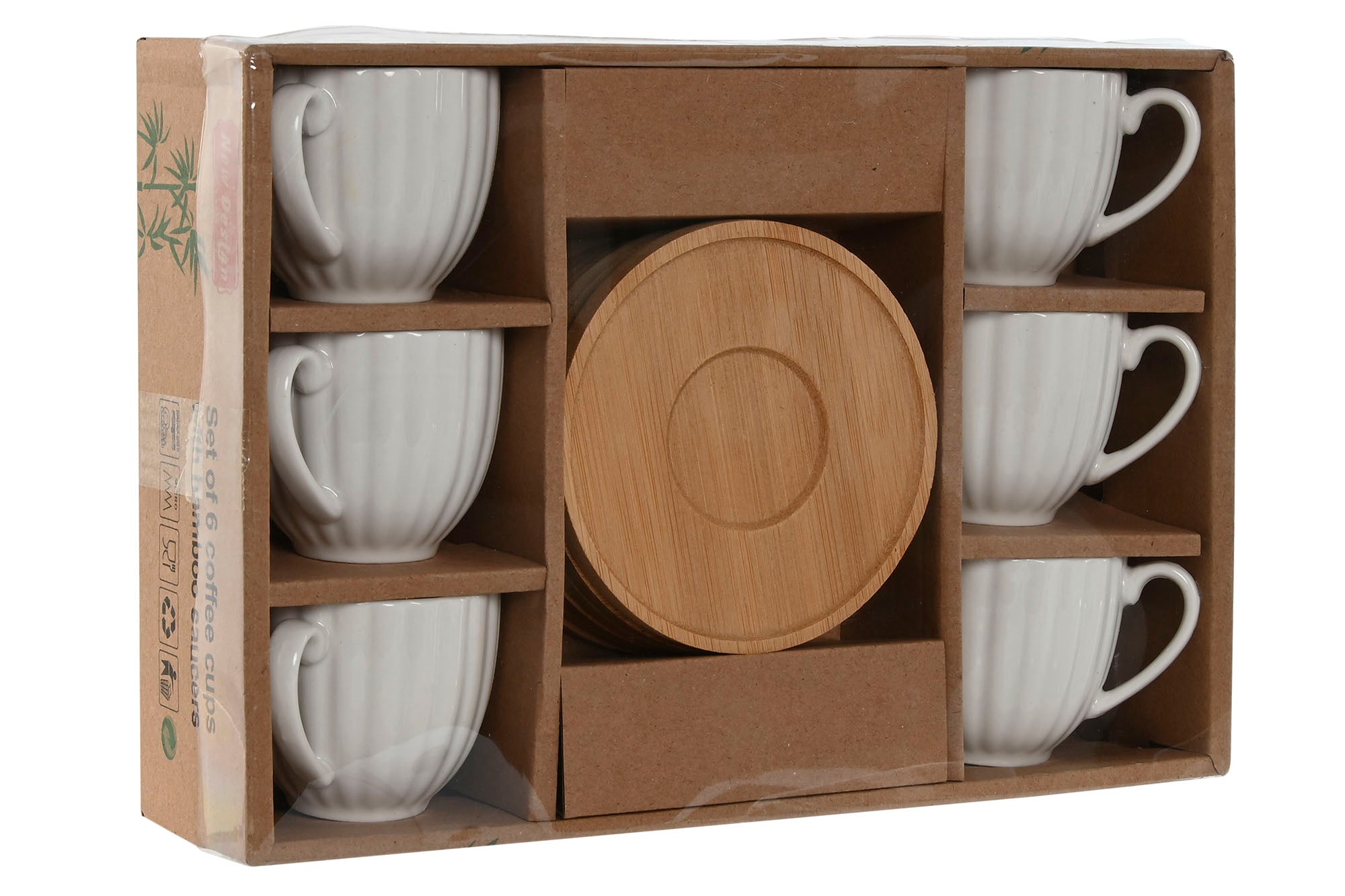 Cafe Set 6 Porcelana Bambu 8,5X6,2X5,7 90Ml Blanco