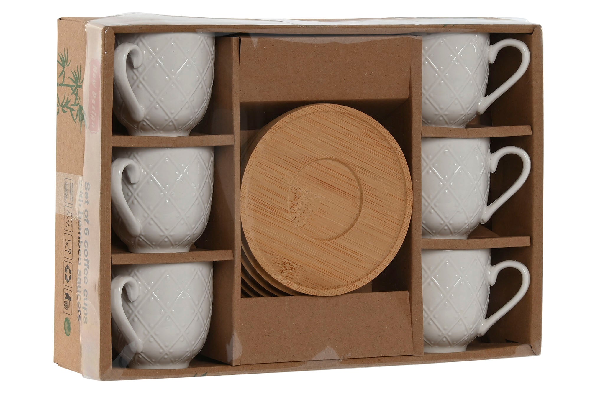 Cafe Set 6 Porcelana Bambu 8,4X5,8X6 90Ml Blanco