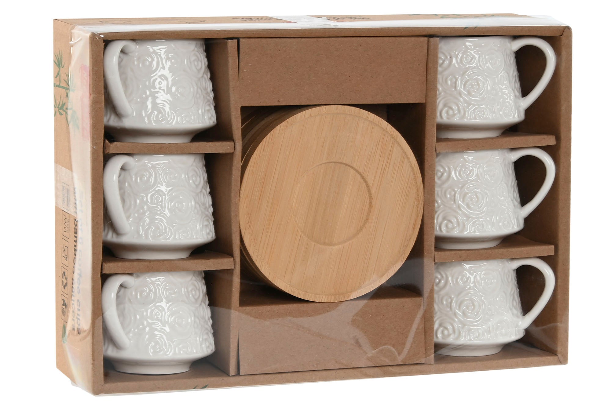 Cafe Set 6 Porcelana Bambu 8,6X6,6X5,7 90Ml Blanco