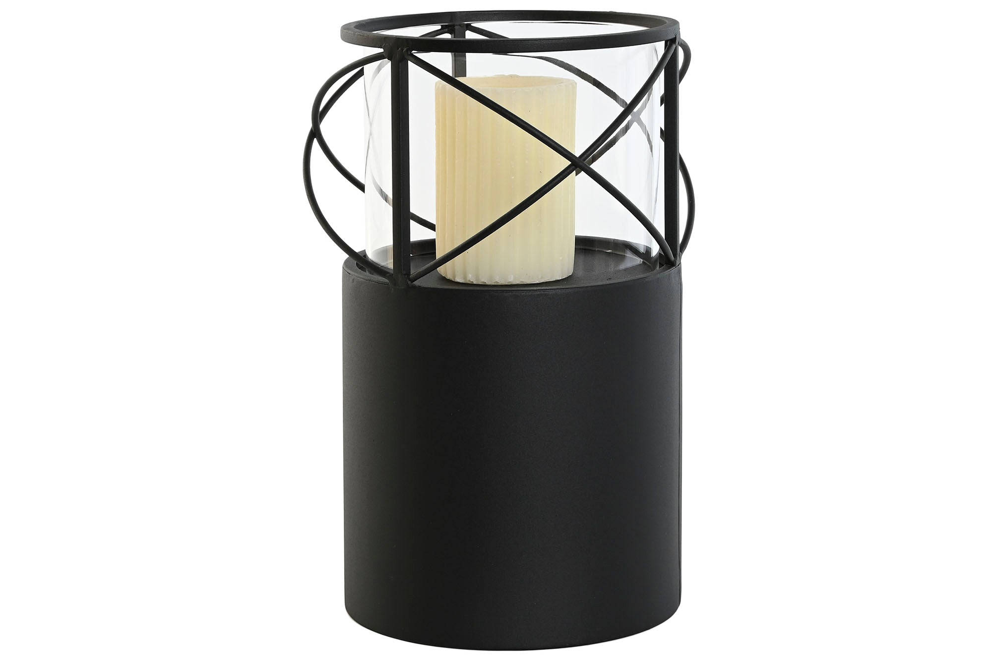 Conjunto de 2 porta-velas de metal e vidro 24,5x24,5x46 17x31