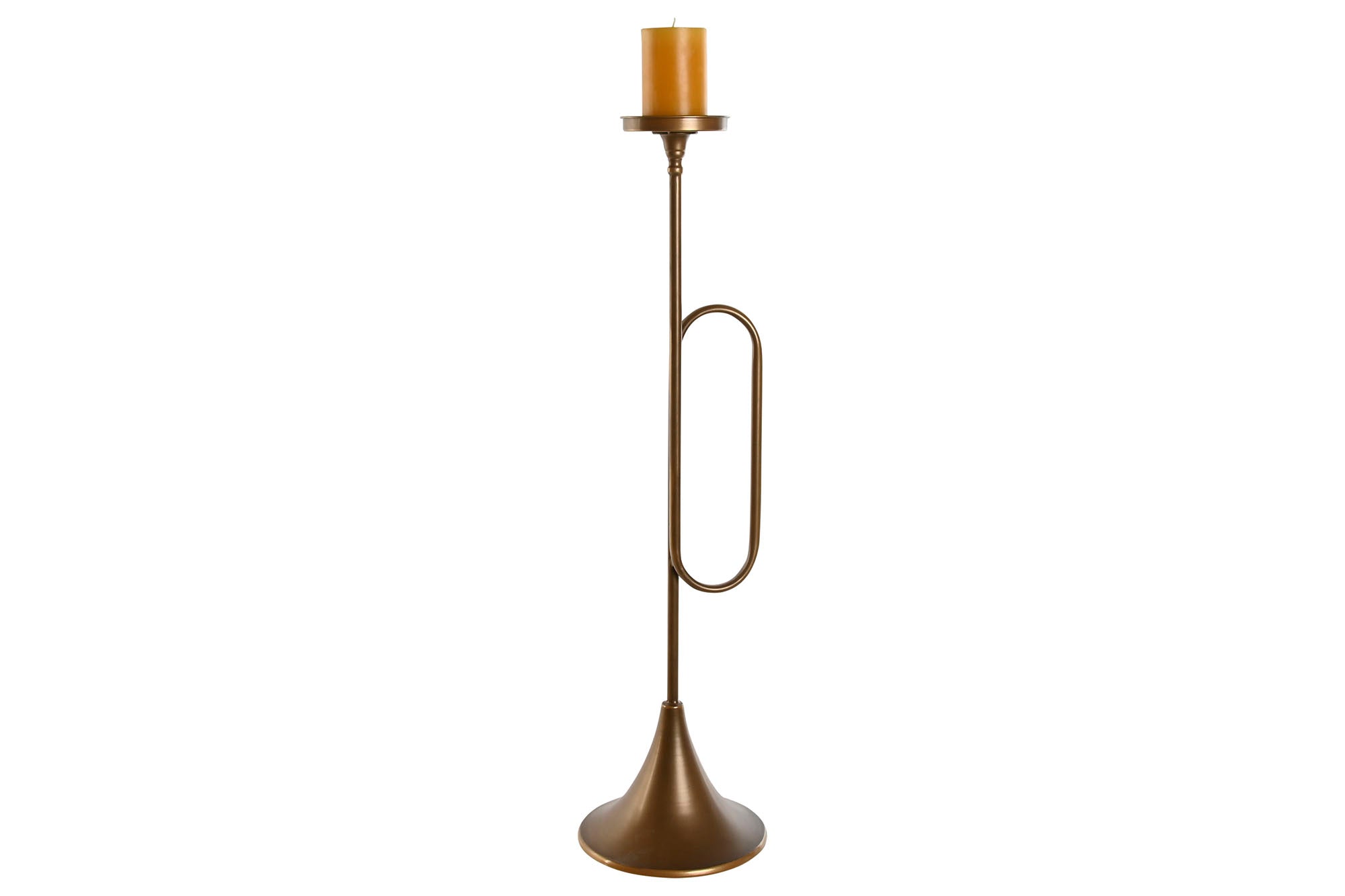 Porta-velas de metal 21X21X78 Trompete dourado