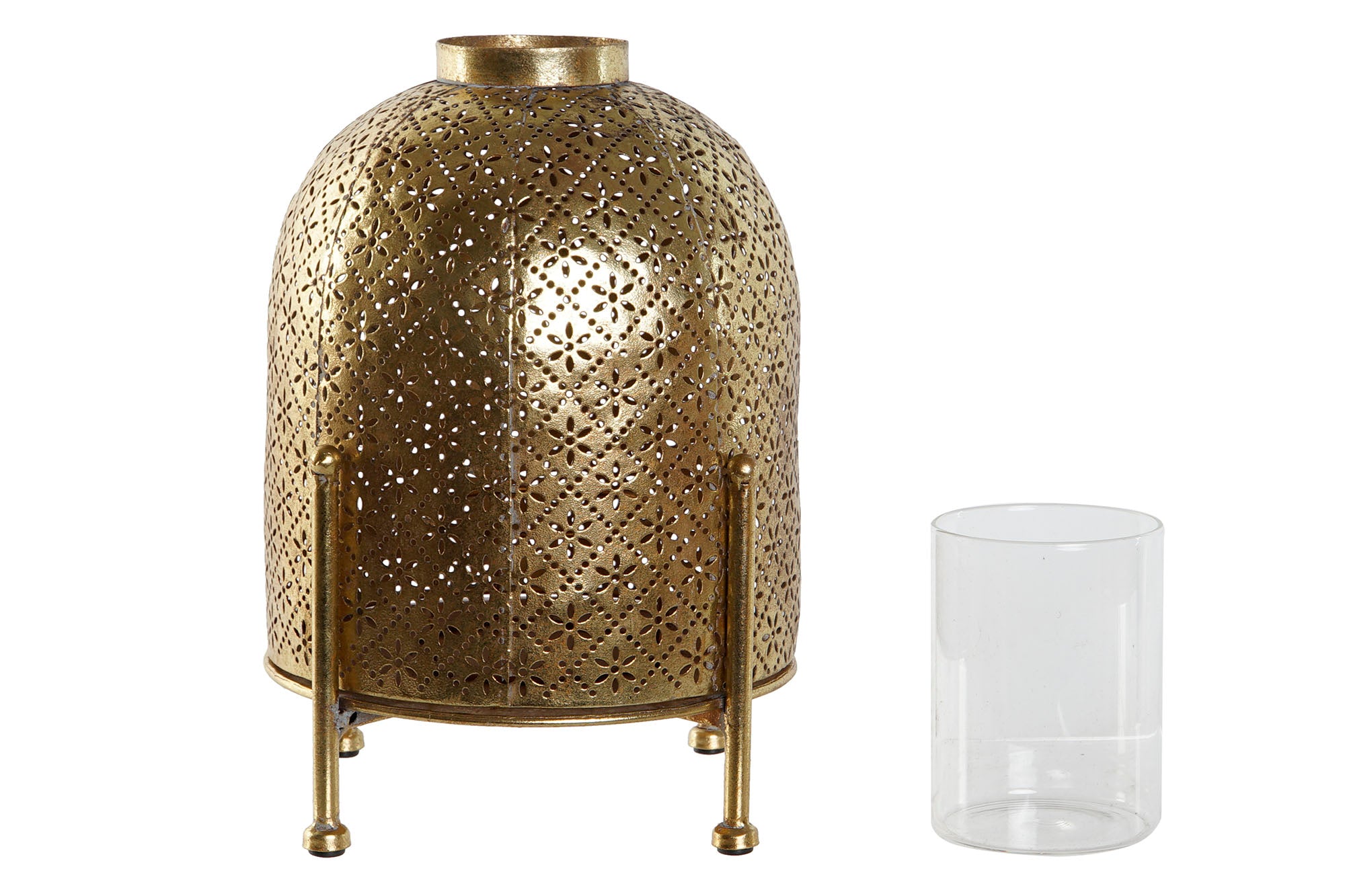Porta-velas de vidro e metal 19x19x24,5 dourado