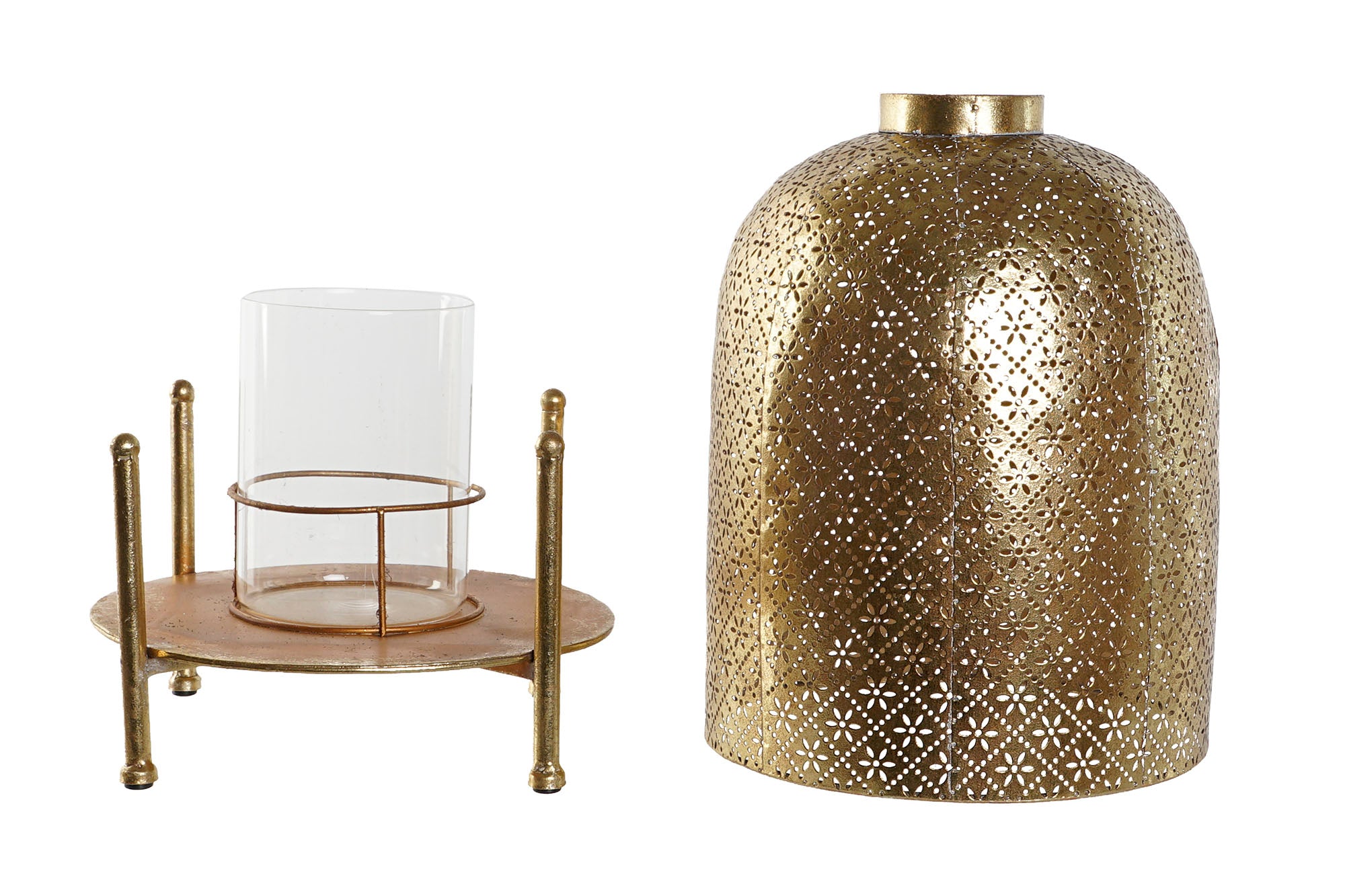 Porta-velas de cristal metálico 24x24x33 dourado