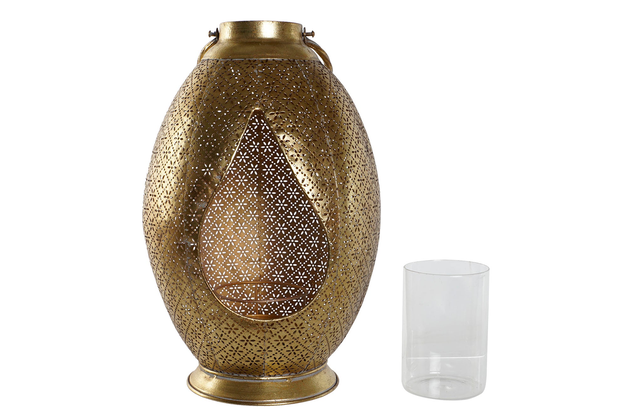 Porta-velas de vidro e metal 24x24x38,5 dourado