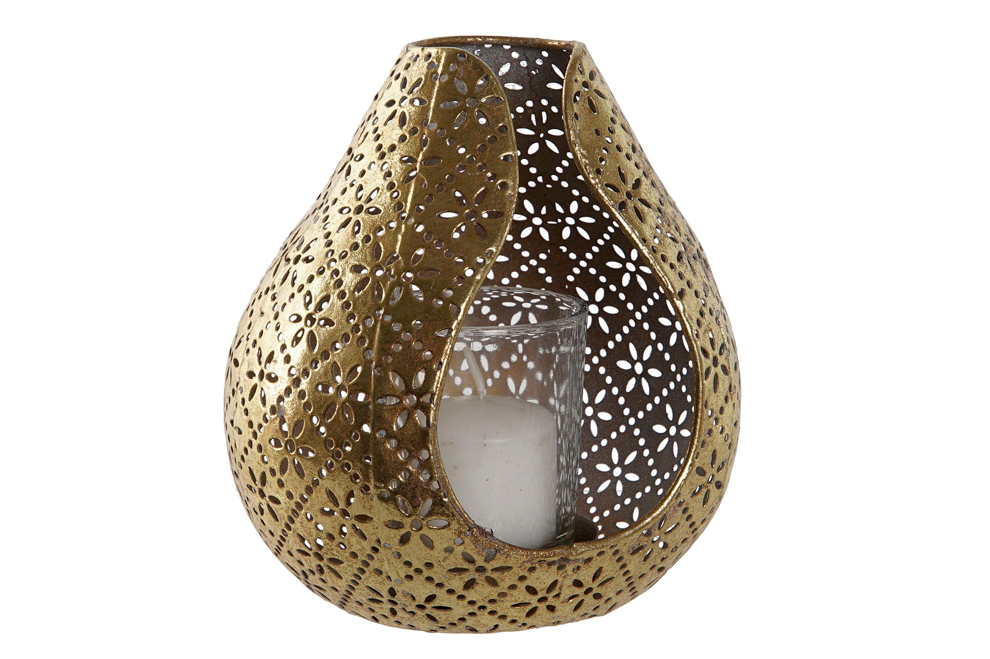 Porta-velas de vidro e metal 12,5x11,5x13,5 dourado