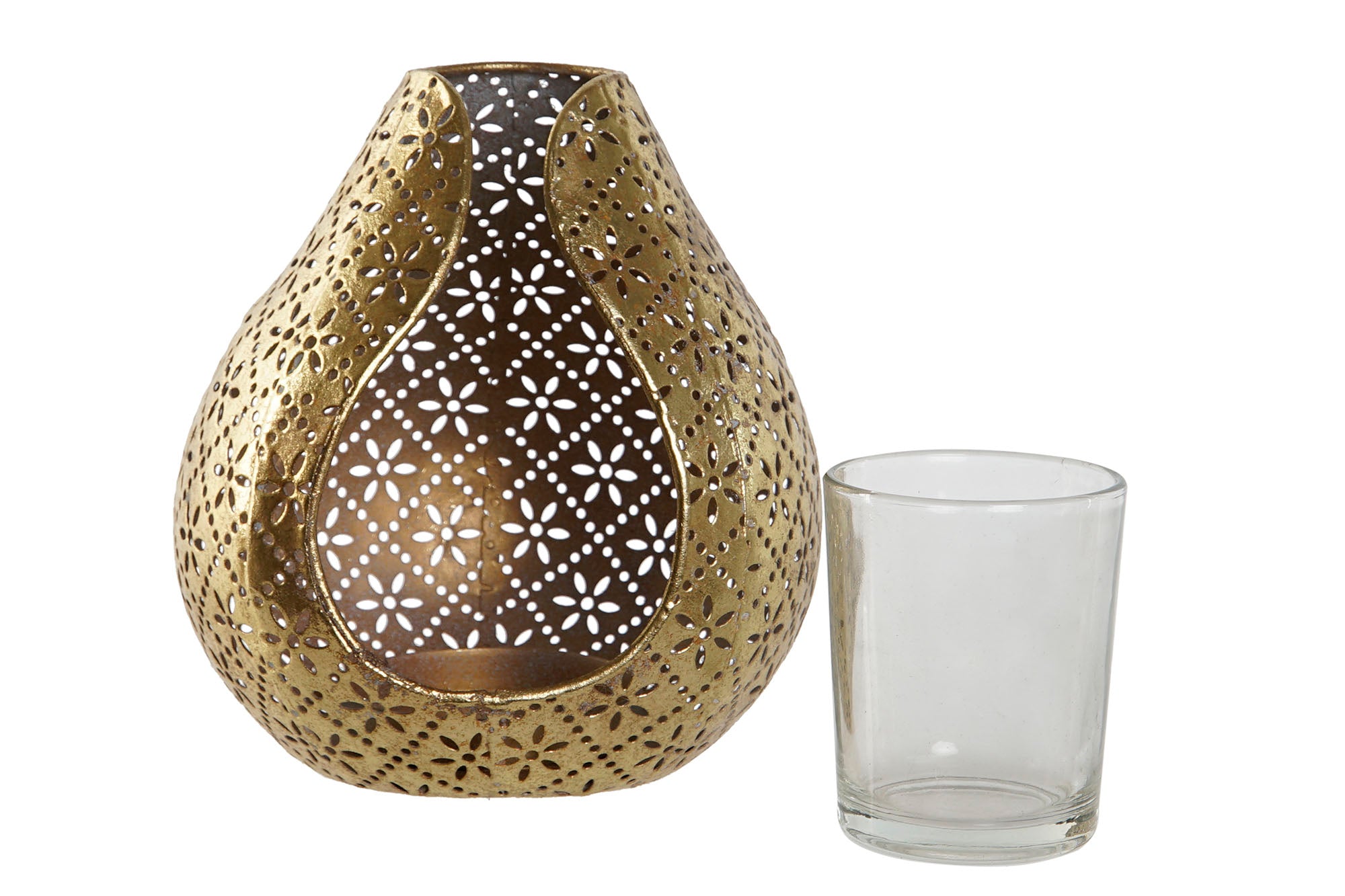 Porta-velas de vidro e metal 12,5x11,5x13,5 dourado