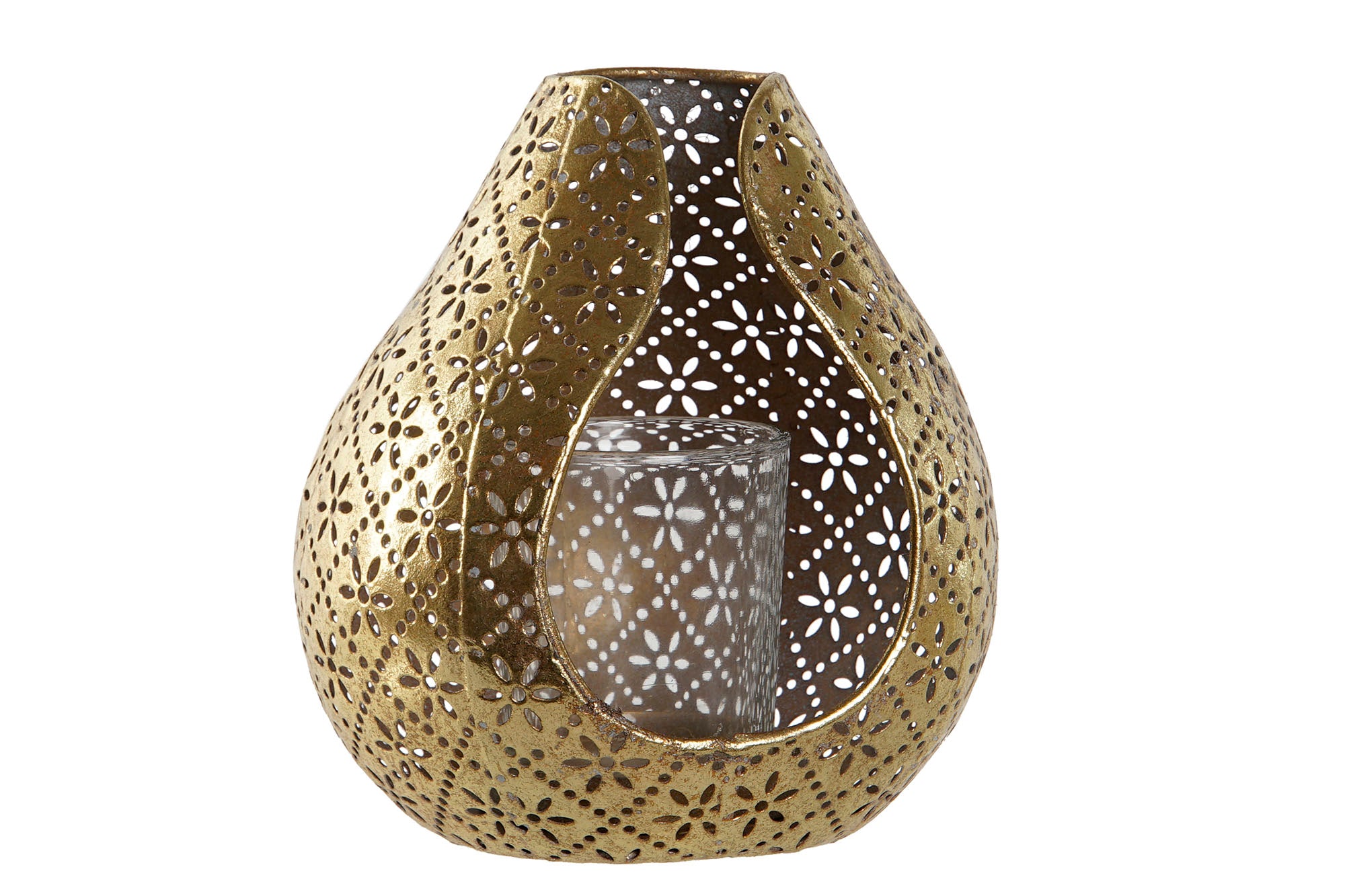 Porta-velas de vidro e metal 12,5x11,5x13,5 dourado