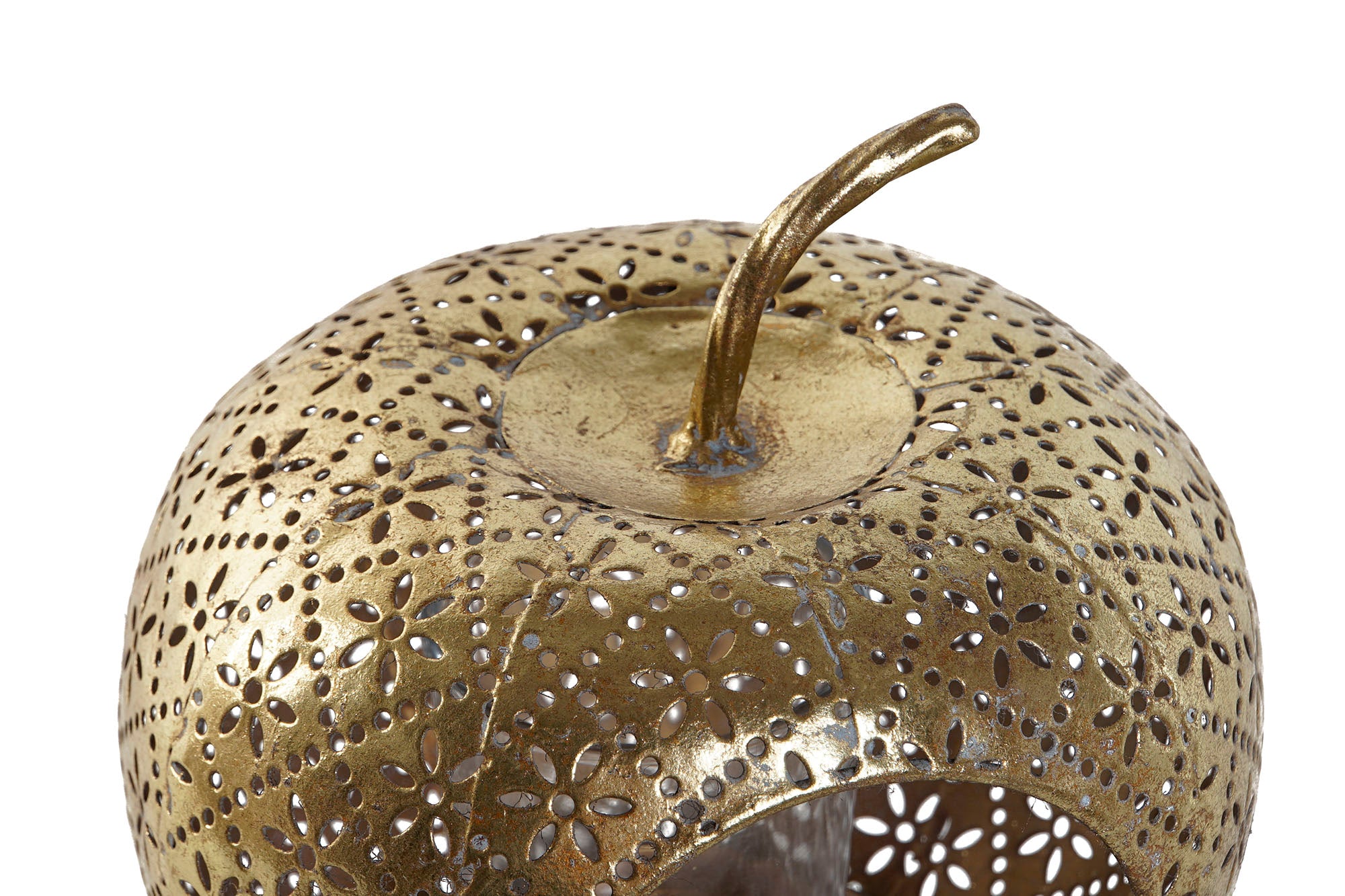 Metal Crystal Candle Holder 14X14X13 Golden Apple