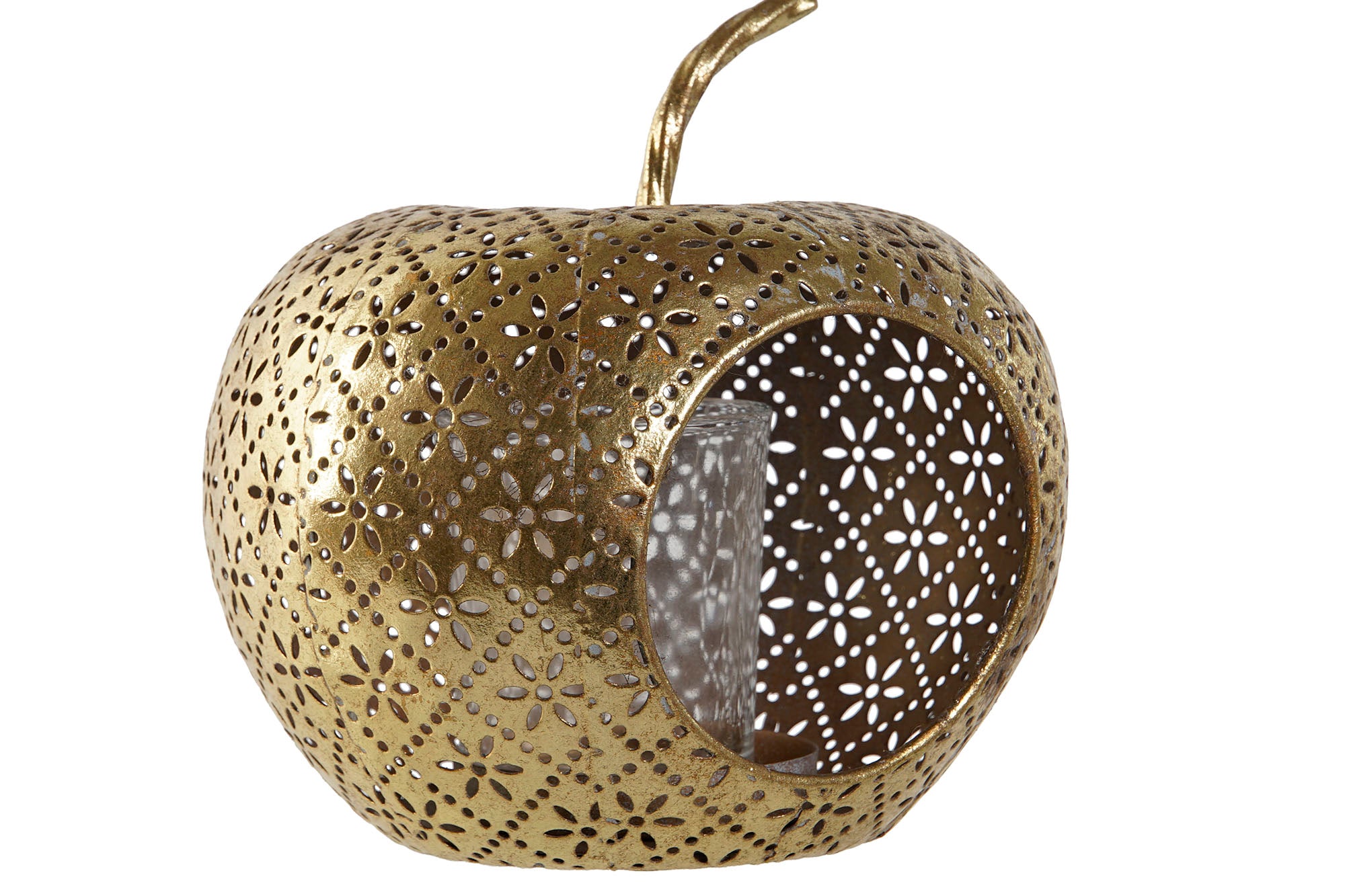 Metal Crystal Candle Holder 14X14X13 Golden Apple