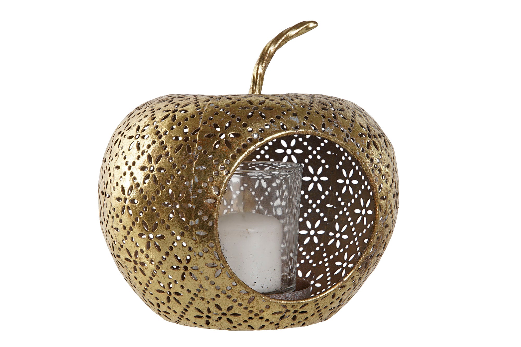 Metal Crystal Candle Holder 14X14X13 Golden Apple