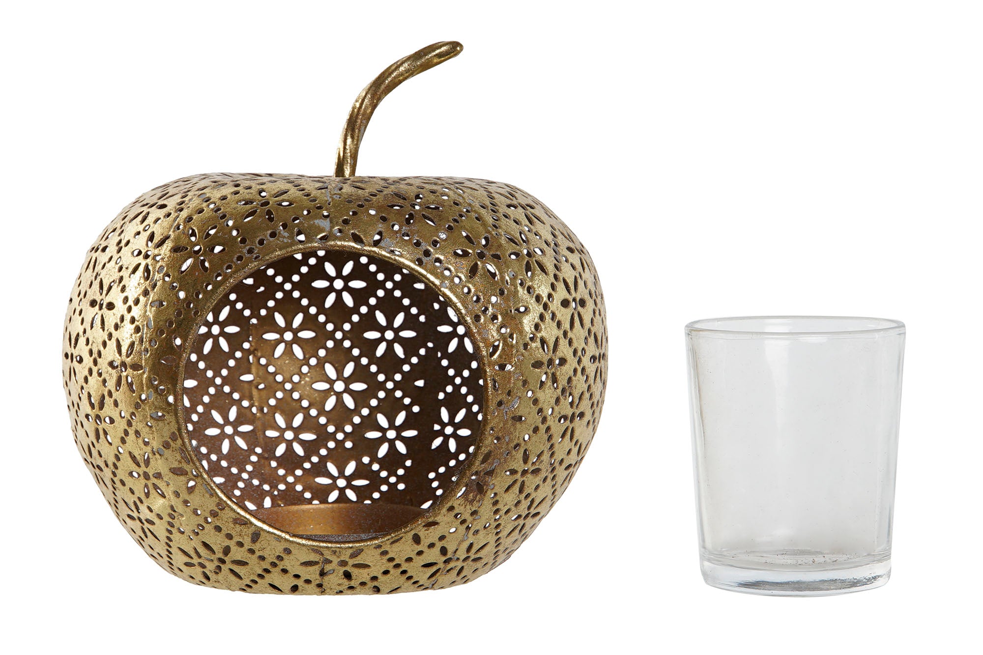 Metal Crystal Candle Holder 14X14X13 Golden Apple