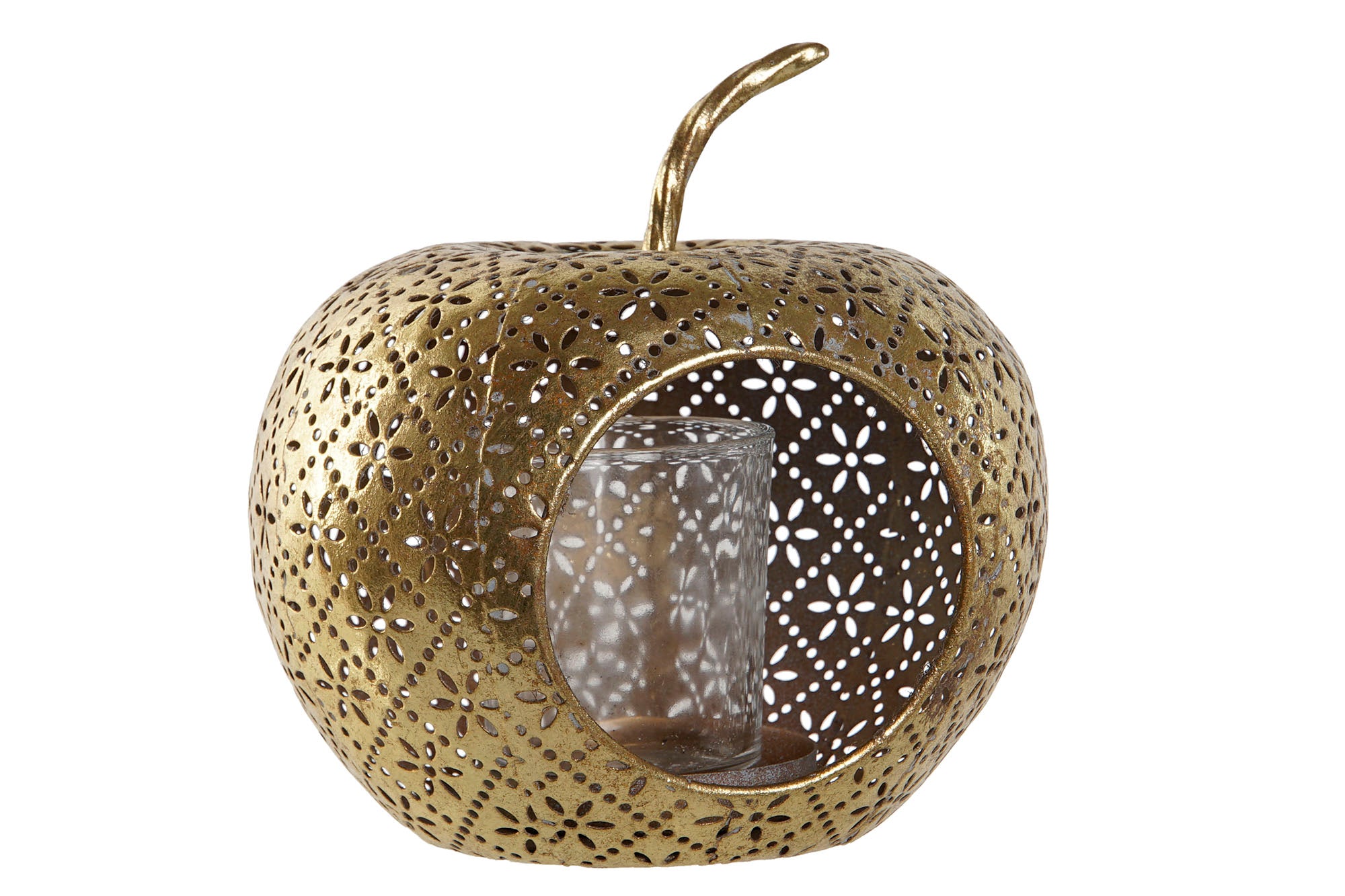 Metal Crystal Candle Holder 14X14X13 Golden Apple