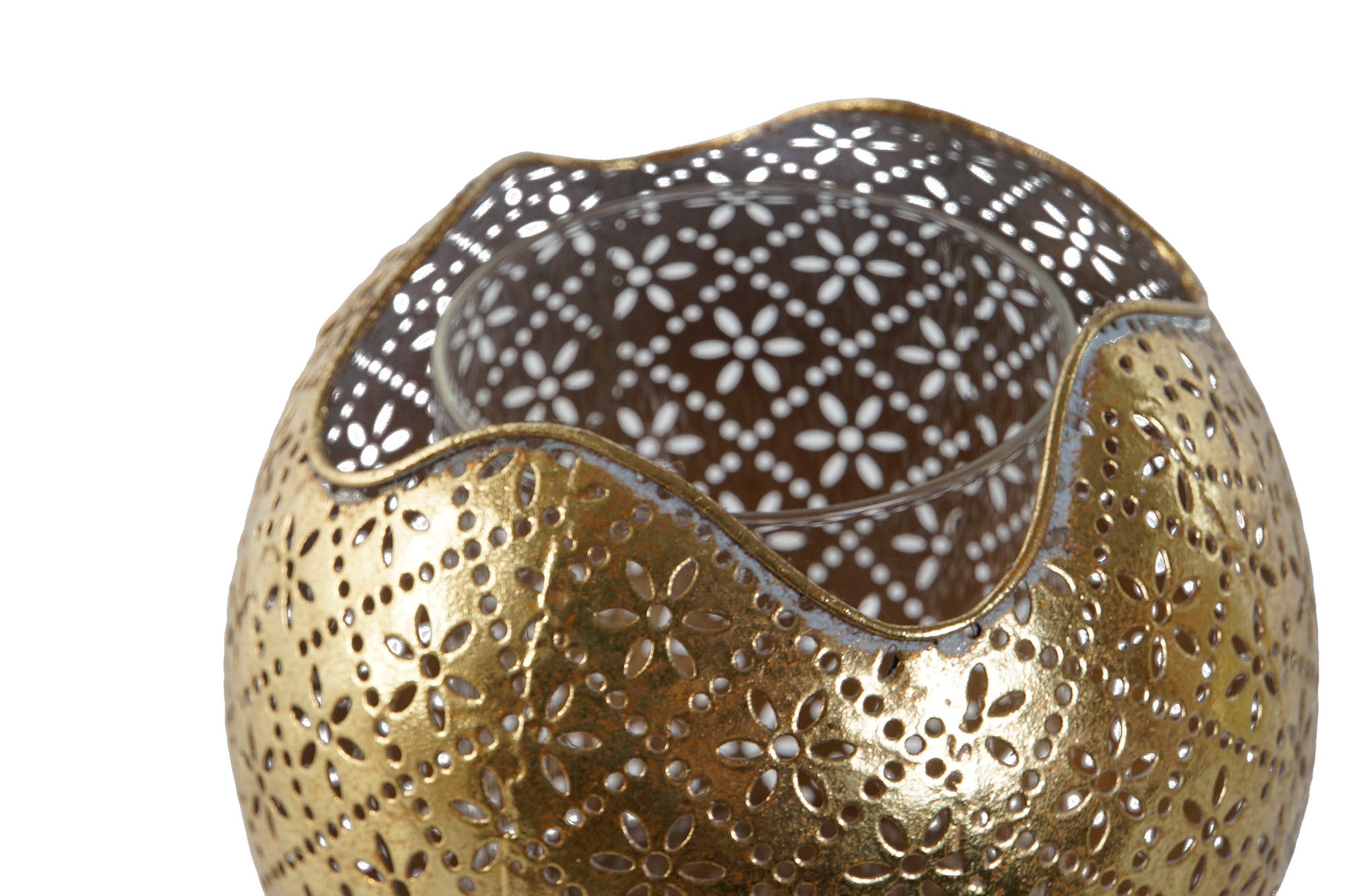 Porta-velas de vidro e metal 13,5x13,5x11,5 dourado
