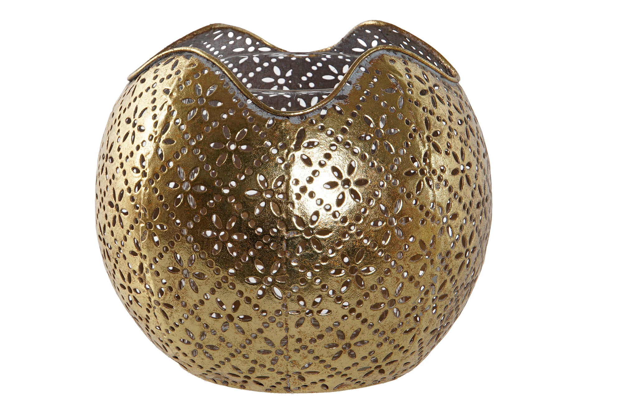 Porta-velas de vidro e metal 13,5x13,5x11,5 dourado
