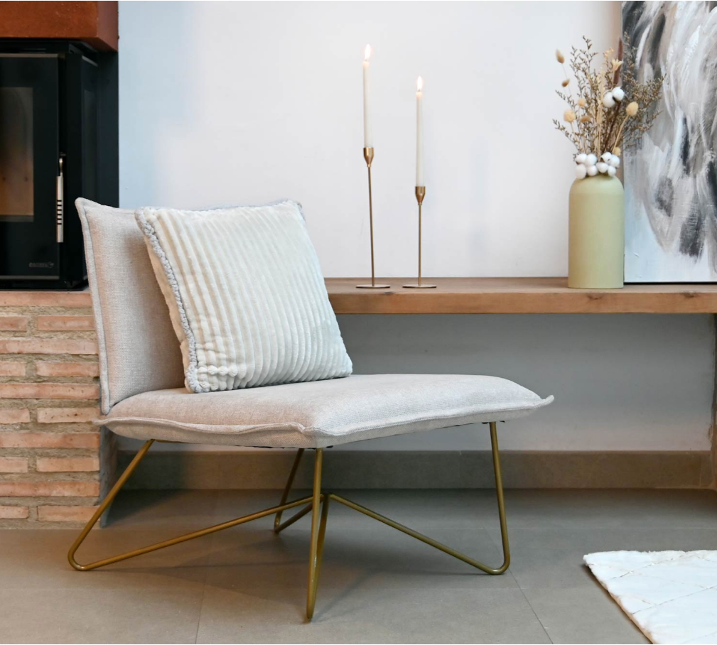 Metal Polyester Armchair 66X78X75 With Beige Cushion