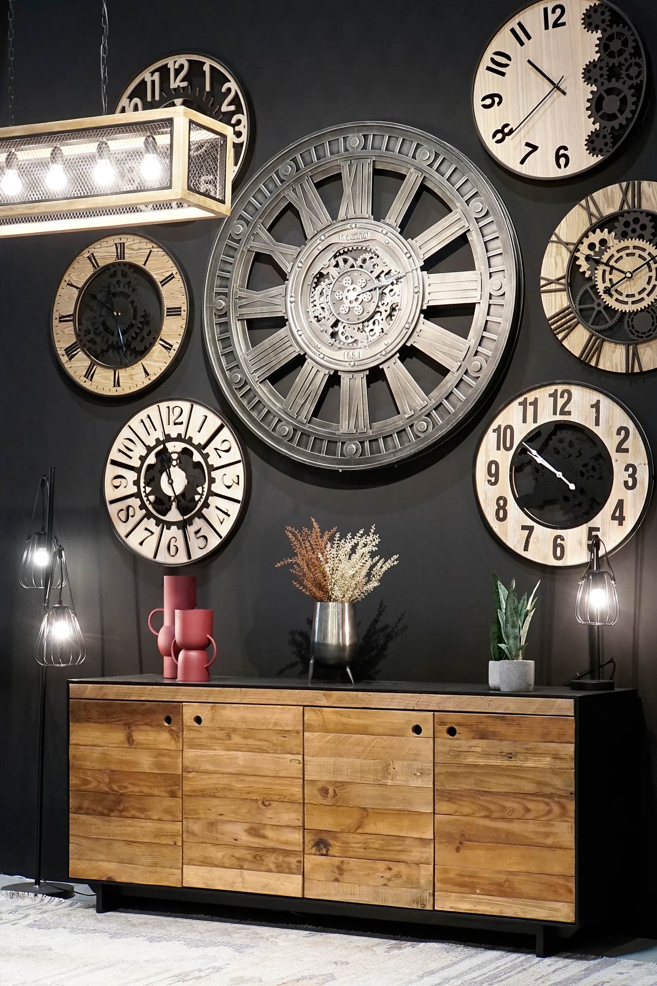 Reloj Pared Hierro 117X9,5X117 Movimiento Plateado