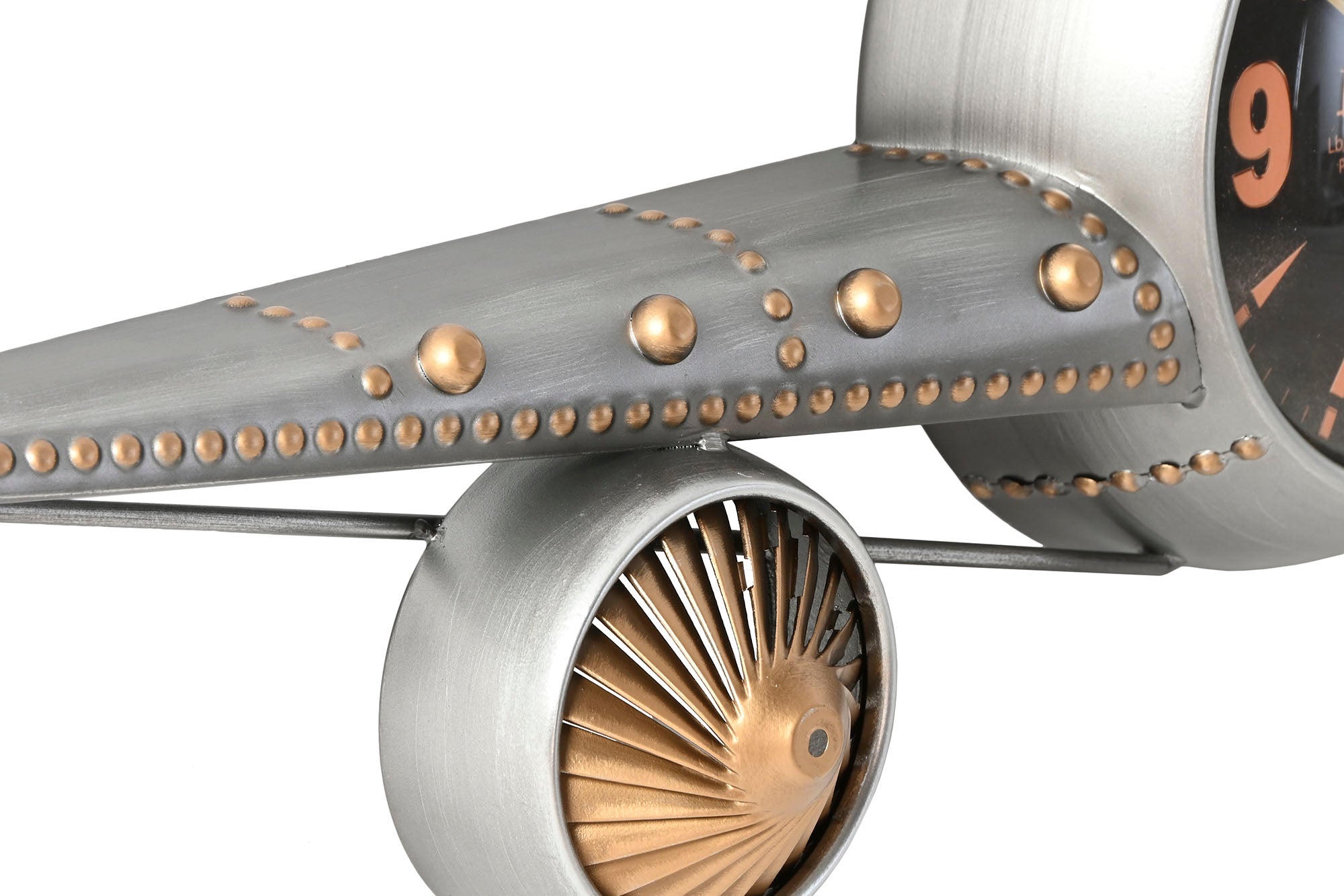 Reloj Pared Metal 114X11X40 Avion Plateado